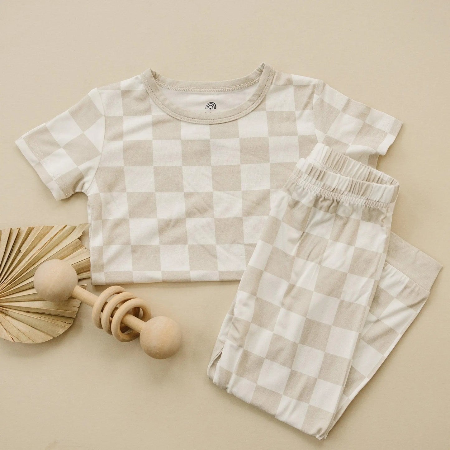 Little Joy Co. Neutral Checker Two Piece Bamboo Pajamas Sleepwear Set Soft - Apparel & Accessories > Clothing > Sleepwear & Loungewear > Pajamas