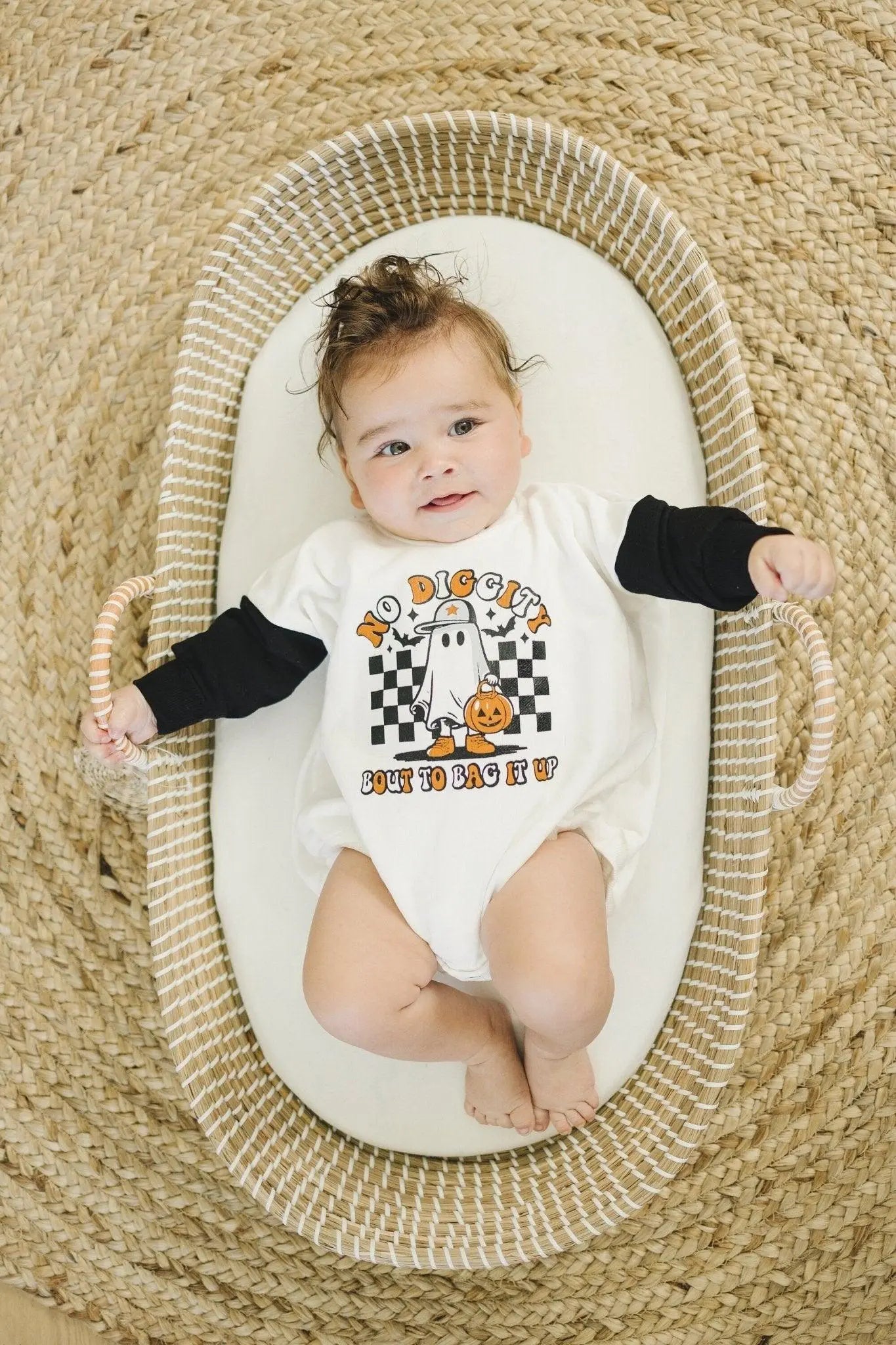 Little Joy Co. No Diggity Bout to Bag It Up Sweatshirt Romper Halloween -