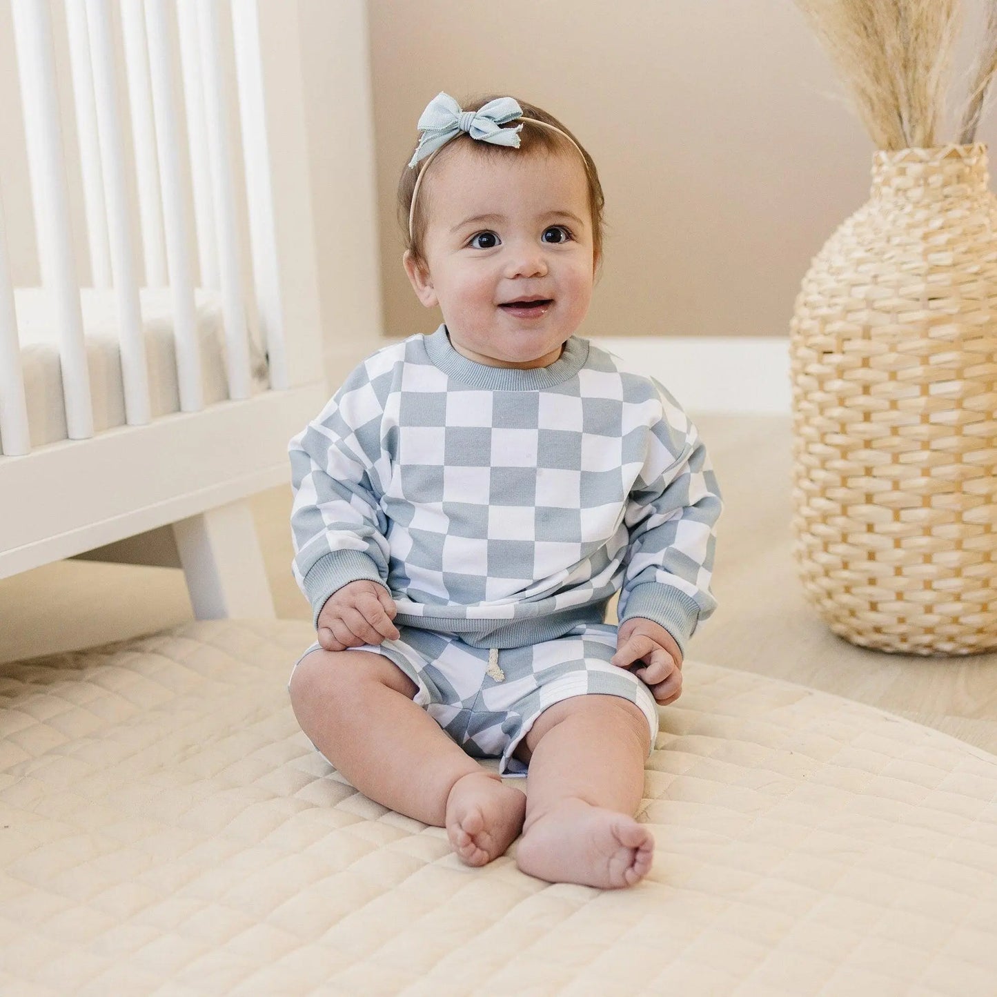Little Joy Co. Organic Cotton Checkered Crewneck and Shorts Set for Kids - Apparel & Accessories > Clothing > Baby & Toddler Clothing > Baby & Toddler Outfits