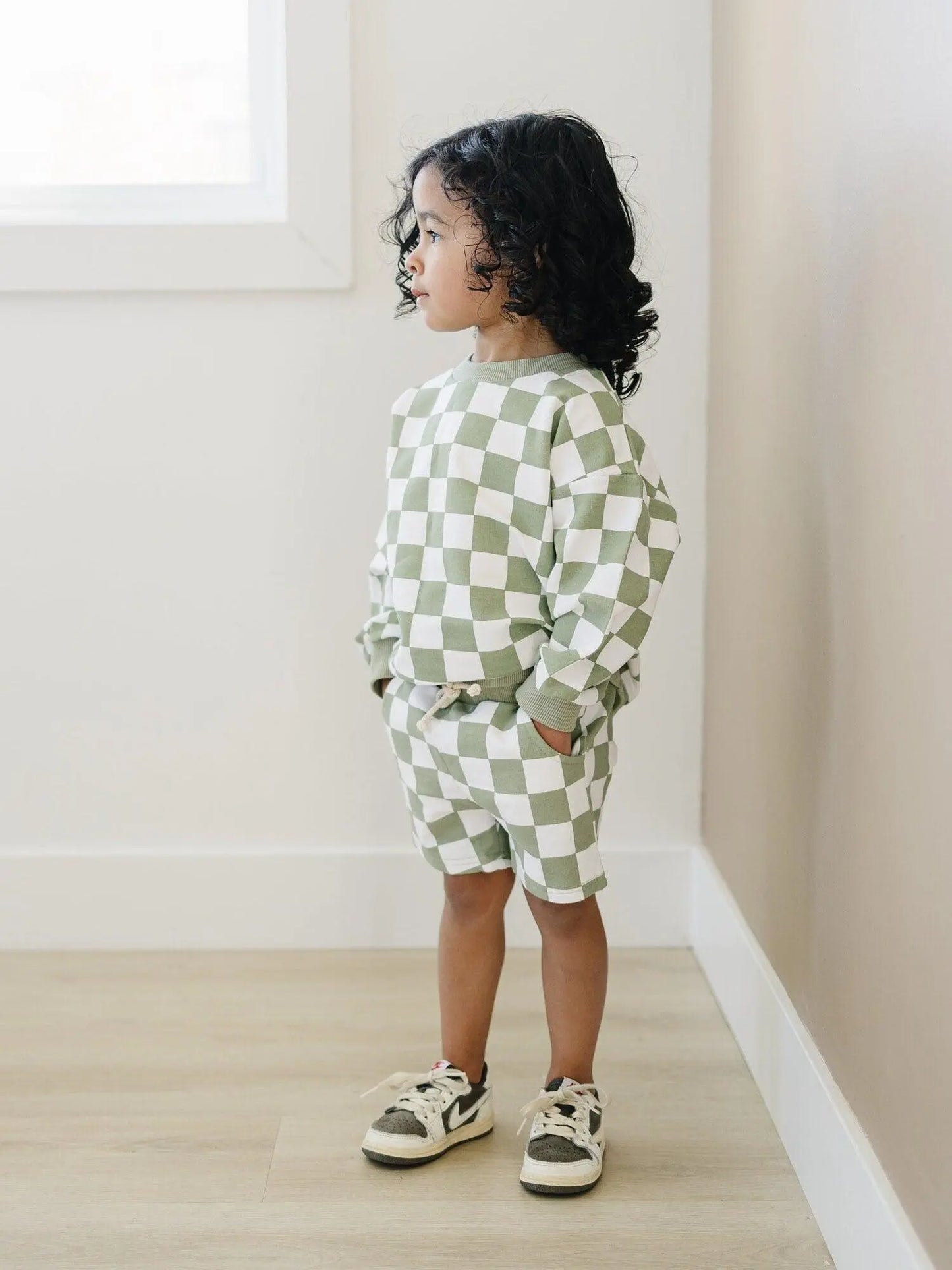 Little Joy Co. Organic Cotton Checkered Crewneck and Shorts Set for Kids - Apparel & Accessories > Clothing > Baby & Toddler Clothing > Baby & Toddler Outfits