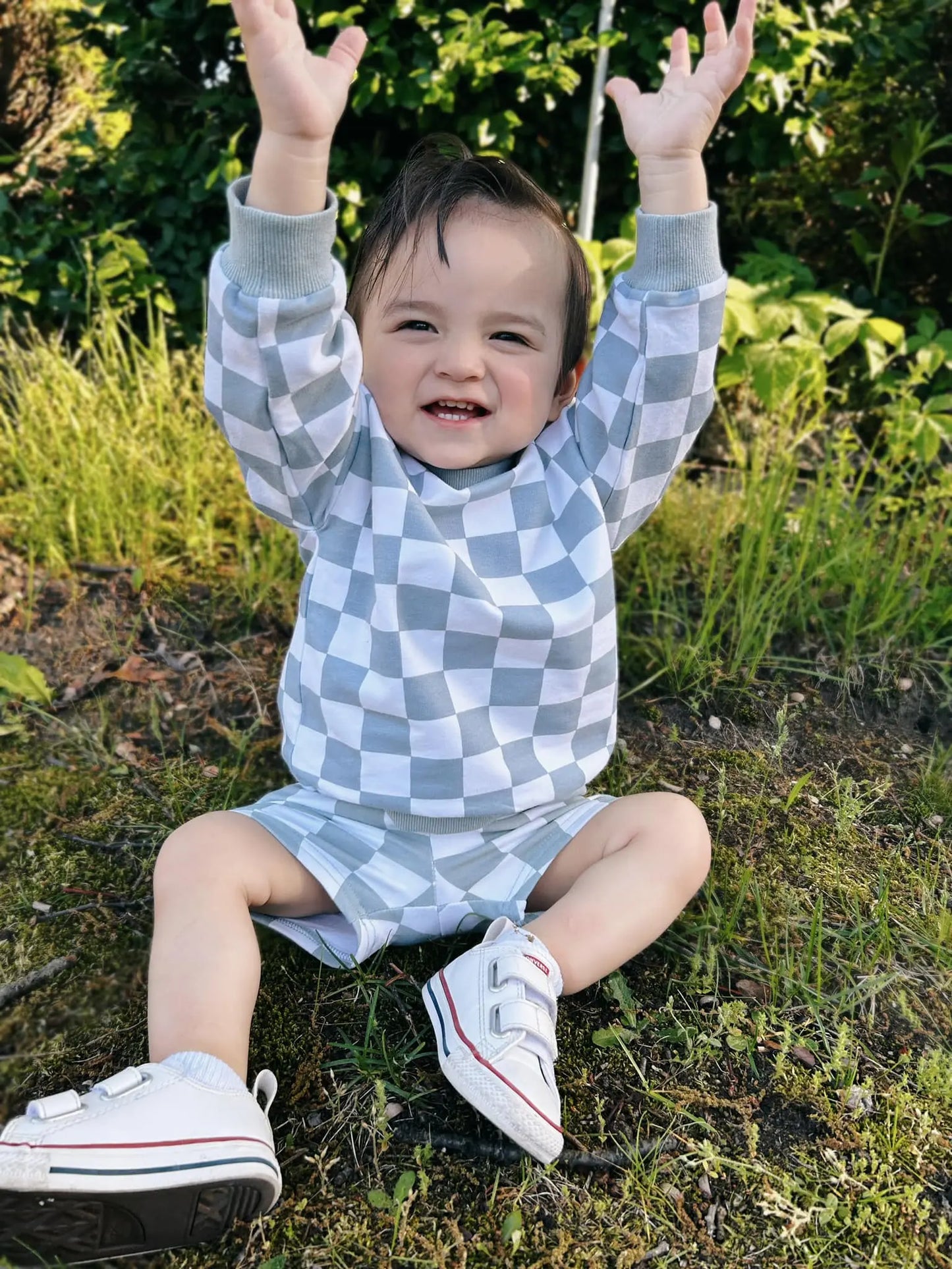 Little Joy Co. Organic Cotton Checkered Crewneck and Shorts Set for Kids - Apparel & Accessories > Clothing > Baby & Toddler Clothing > Baby & Toddler Outfits