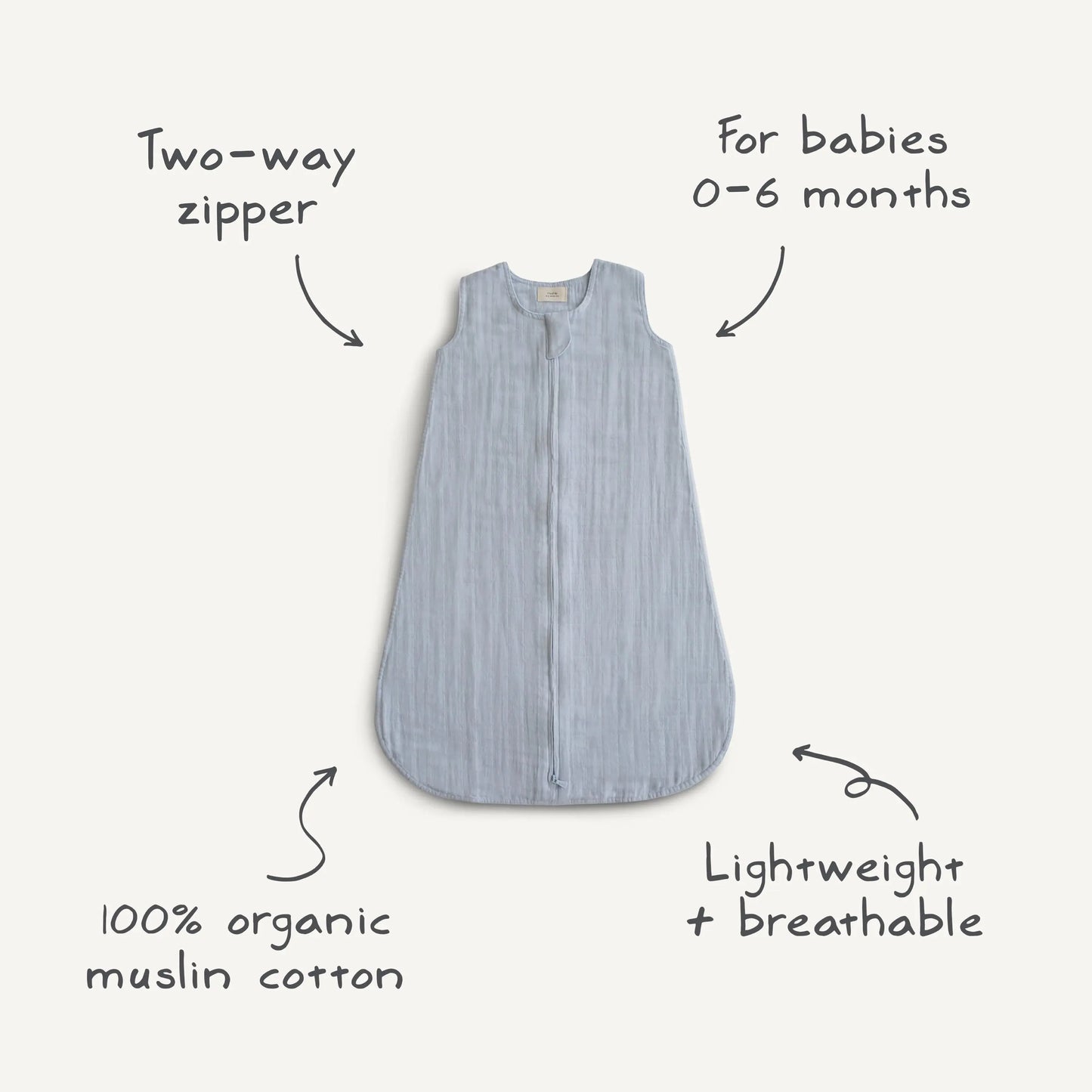 Organic Cotton Sleep Bag for Babies Lightweight Breathable Muslin Design with Two-Way Zipper Sleeveless Full Body Coverage Mushie Everetts Place: Online Boutique
