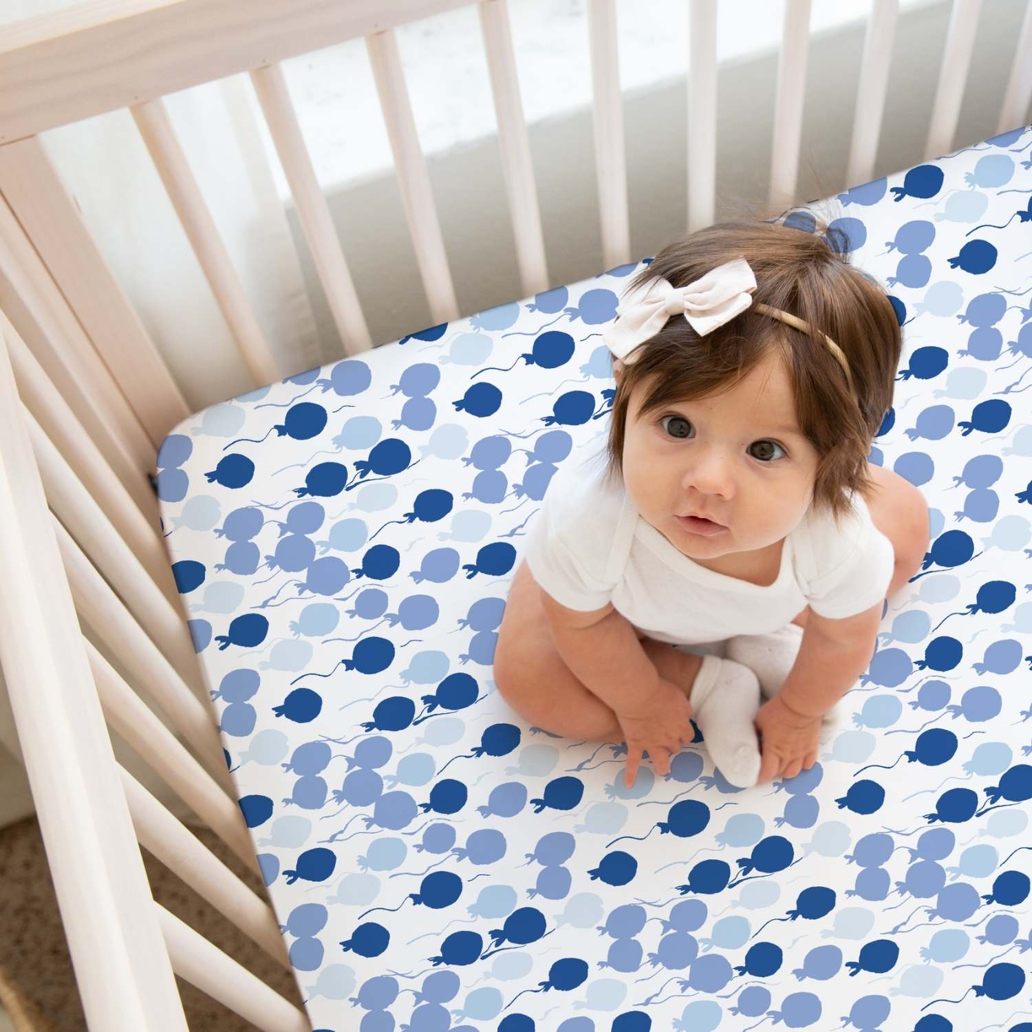Norani Baby Organic Crib Sheet Blue Balloons GOTS Certified Baby - Everetts Place Boutique -