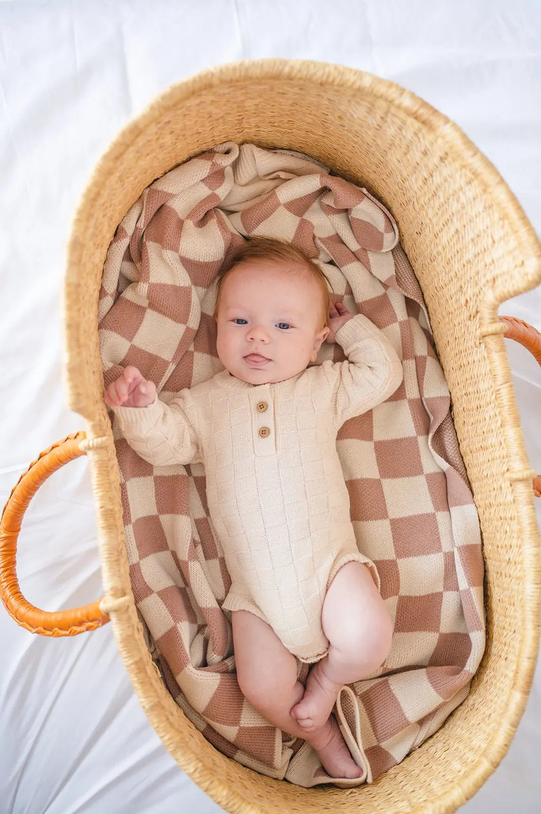 Organic Knit Bodysuit- Cream Checker Harp Angel Boutique