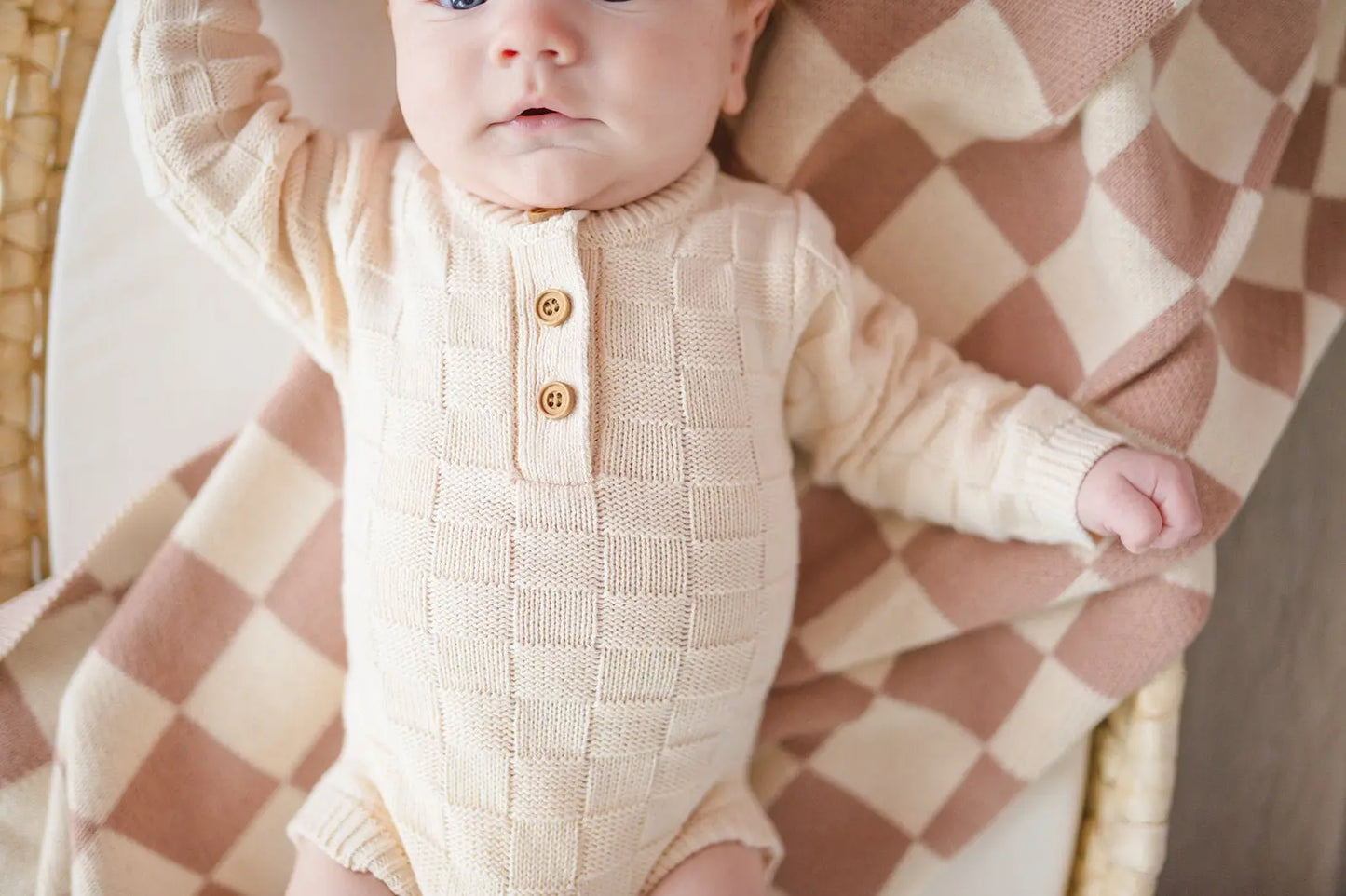 Organic Knit Bodysuit- Cream Checker Harp Angel Boutique
