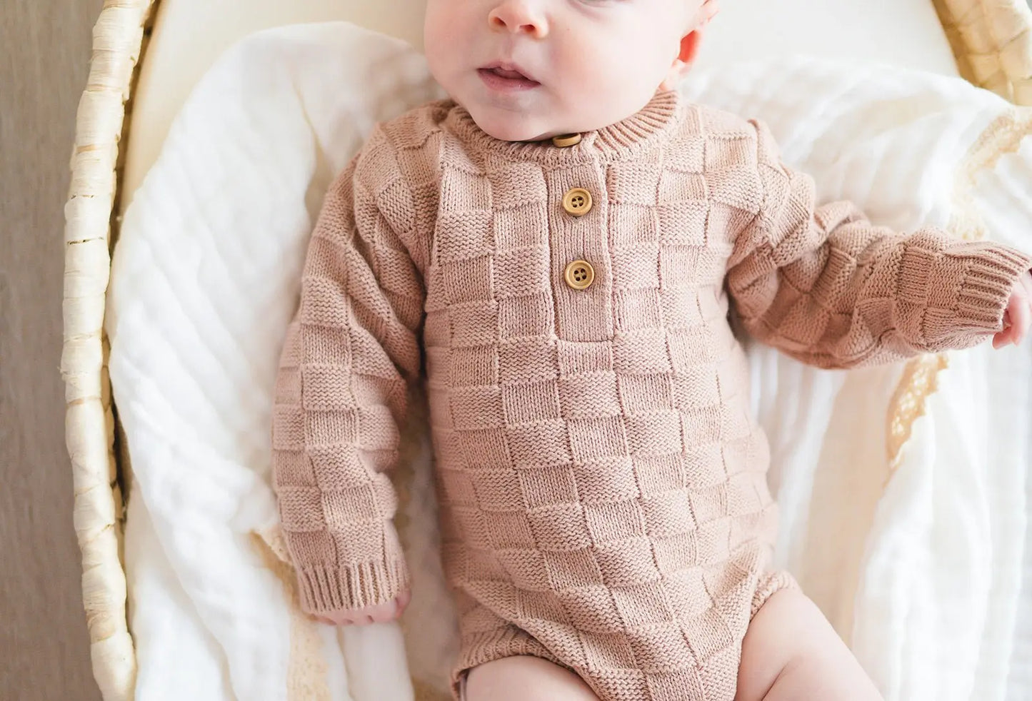 Organic Knit Bodysuit- Mocha Checker Harp Angel Boutique