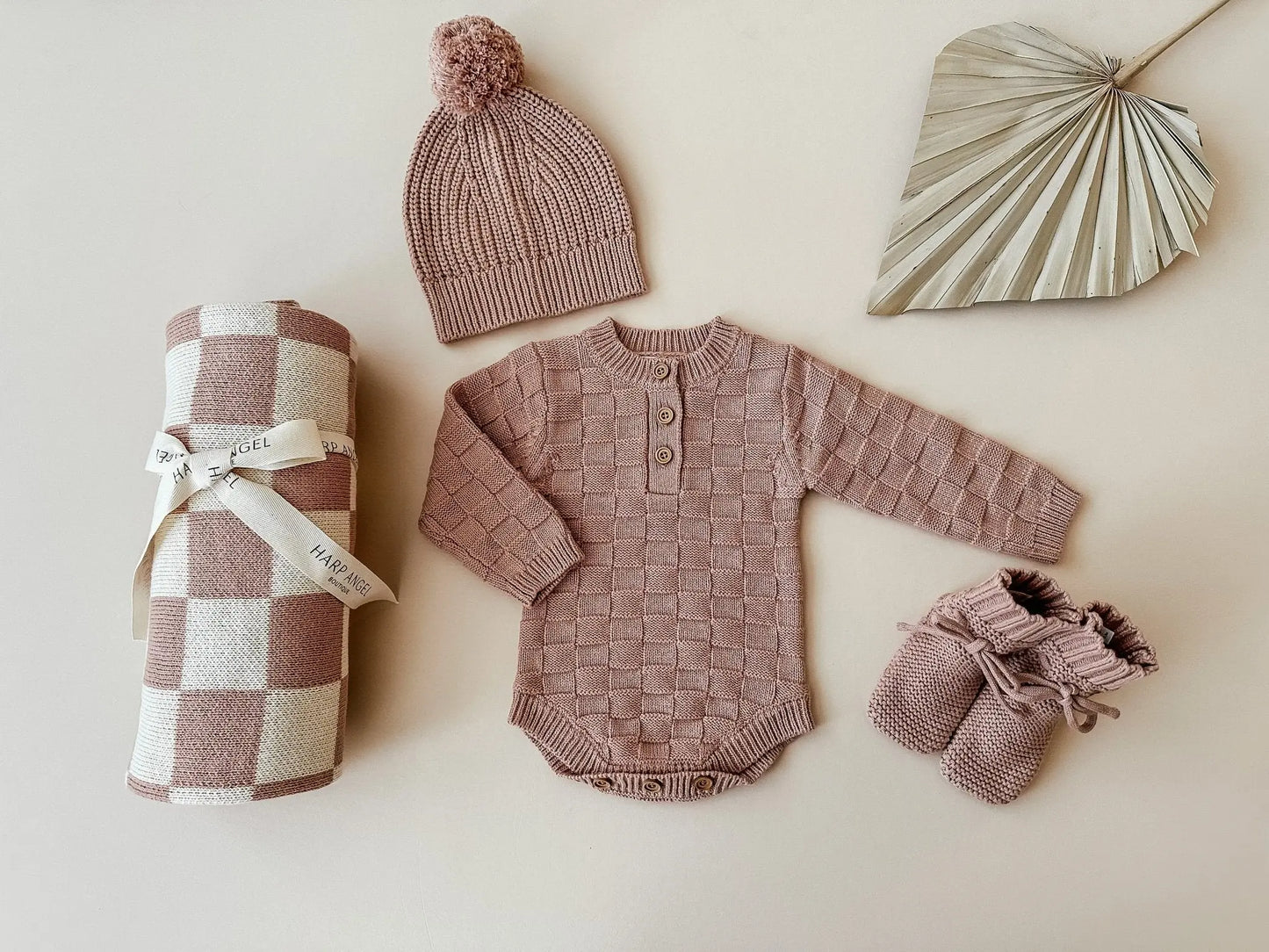 Organic Knit Bodysuit- Mocha Checker Harp Angel Boutique