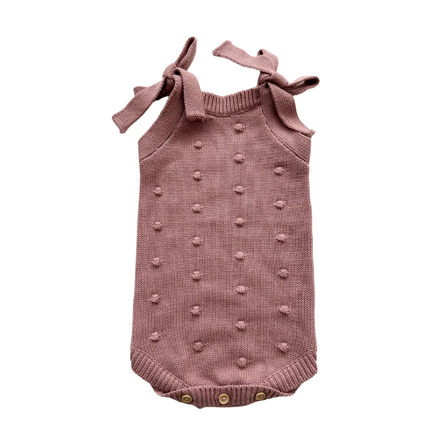 Organic Knit Romper - Mauve Pom Harp Angel Boutique