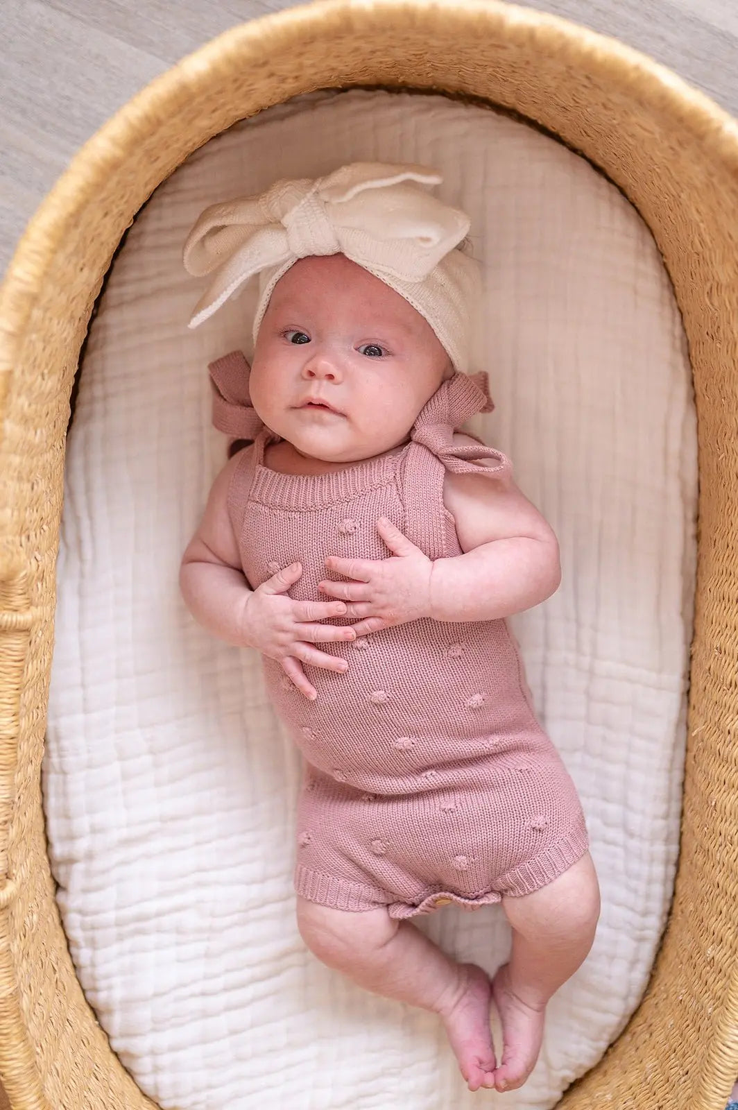 Organic Knit Romper - Mauve Pom Harp Angel Boutique