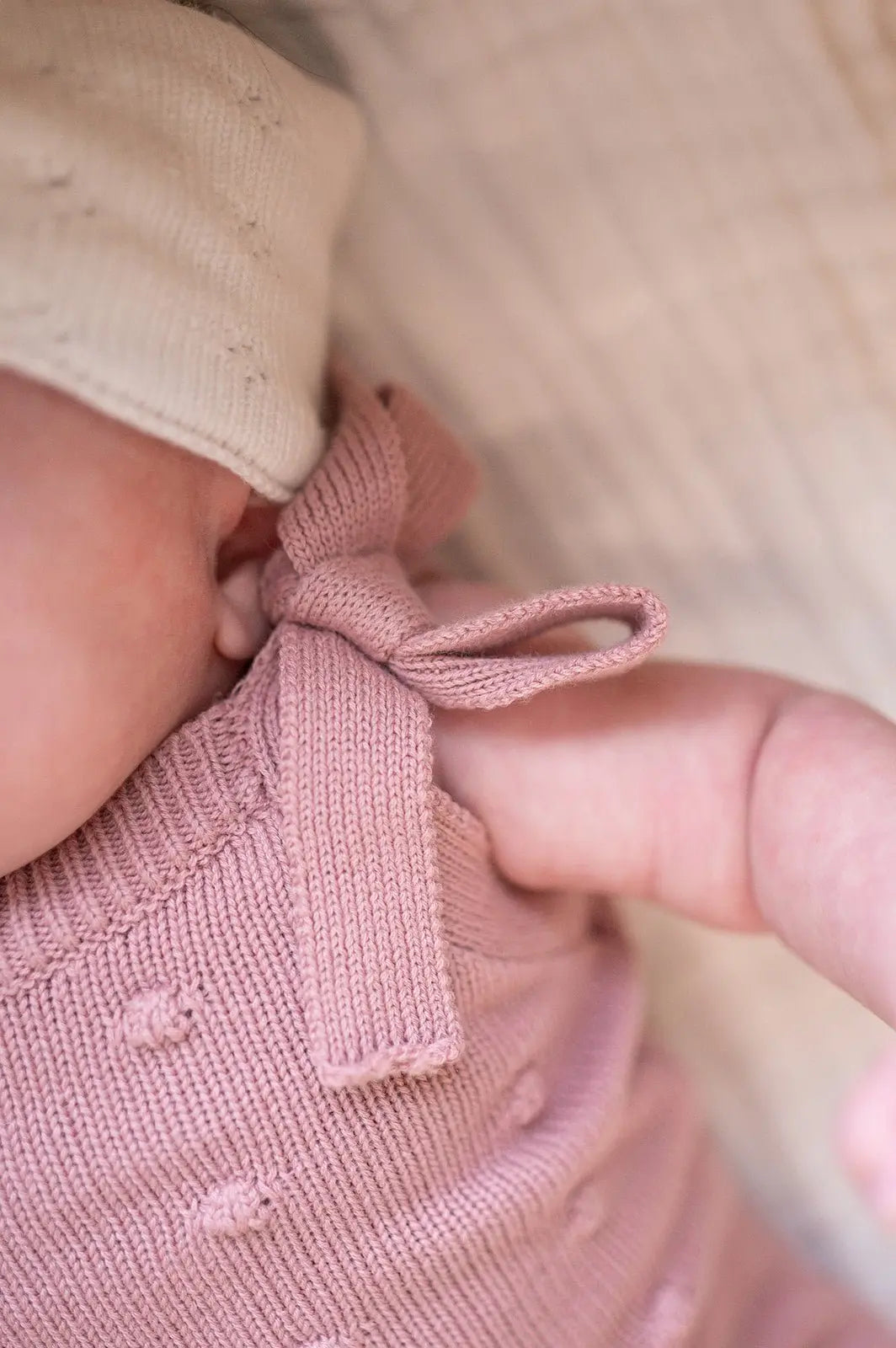Organic Knit Romper - Mauve Pom Harp Angel Boutique