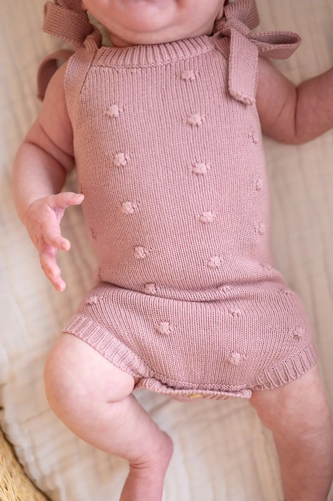 Organic Knit Romper - Mauve Pom Harp Angel Boutique