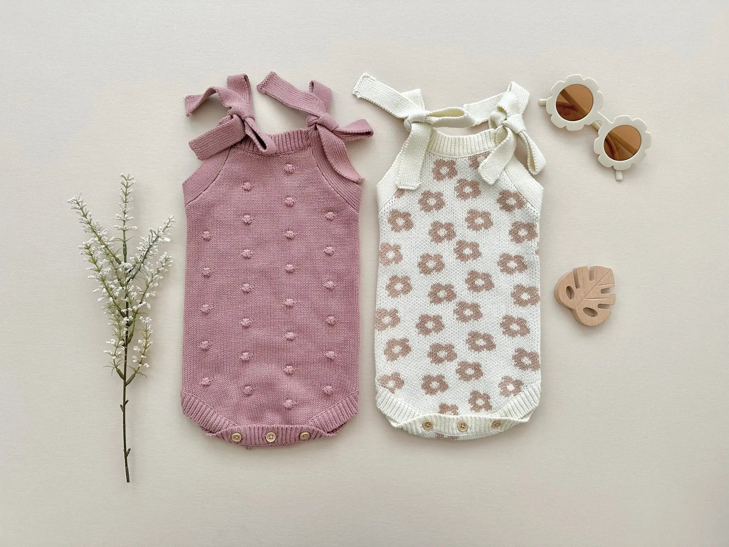 Organic Knit Romper - Mauve Pom Harp Angel Boutique