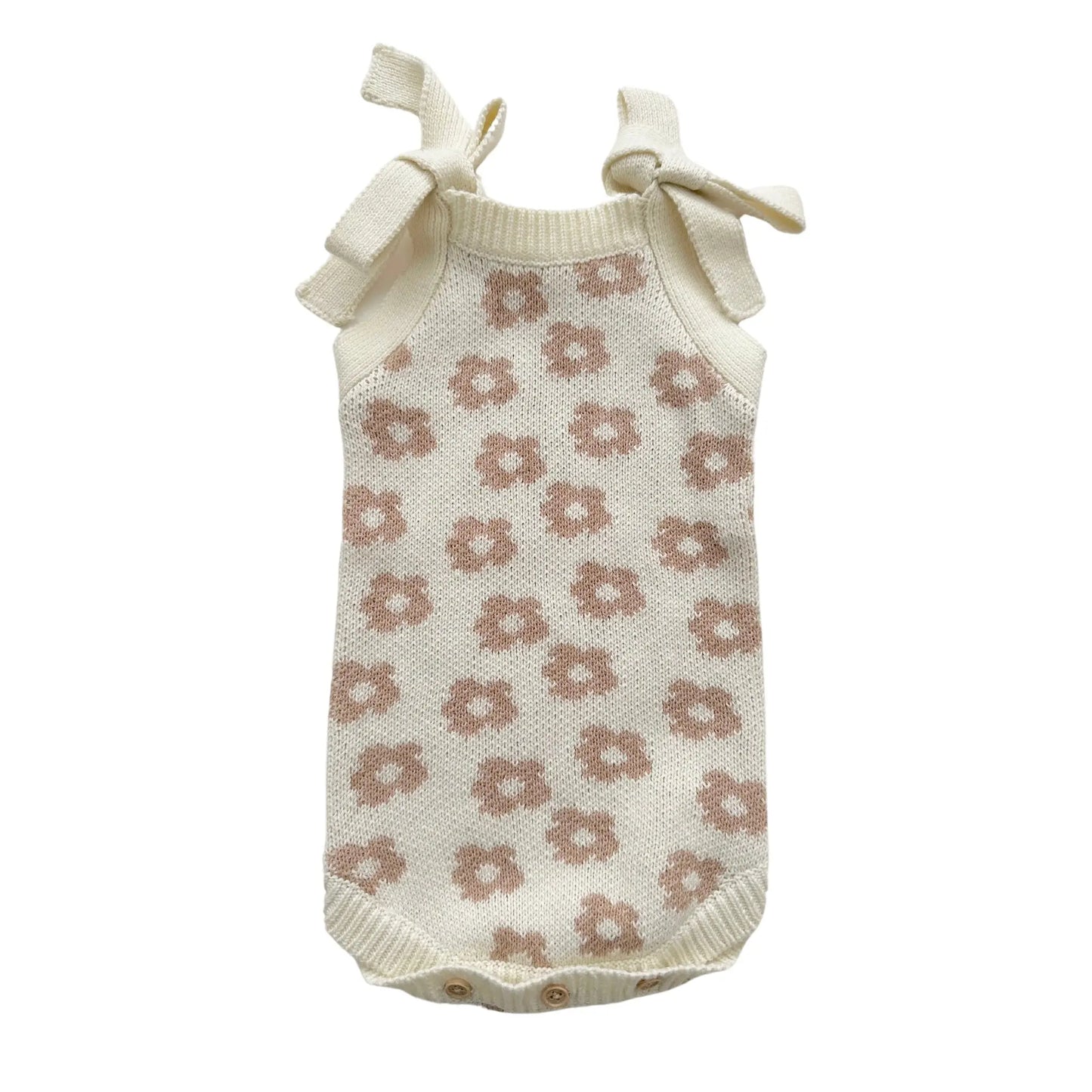 Organic Knit Romper - Mocha Daisy Harp Angel Boutique