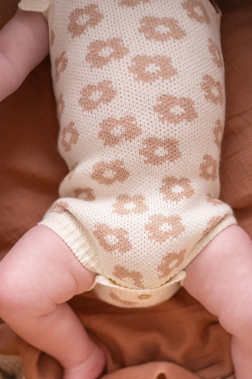 Organic Knit Romper - Mocha Daisy Harp Angel Boutique