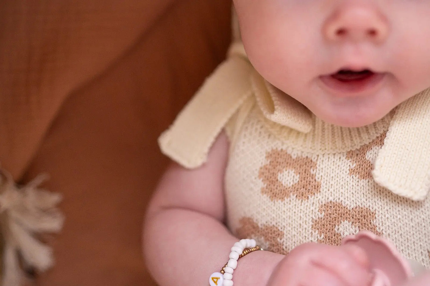 Organic Knit Romper - Mocha Daisy Harp Angel Boutique