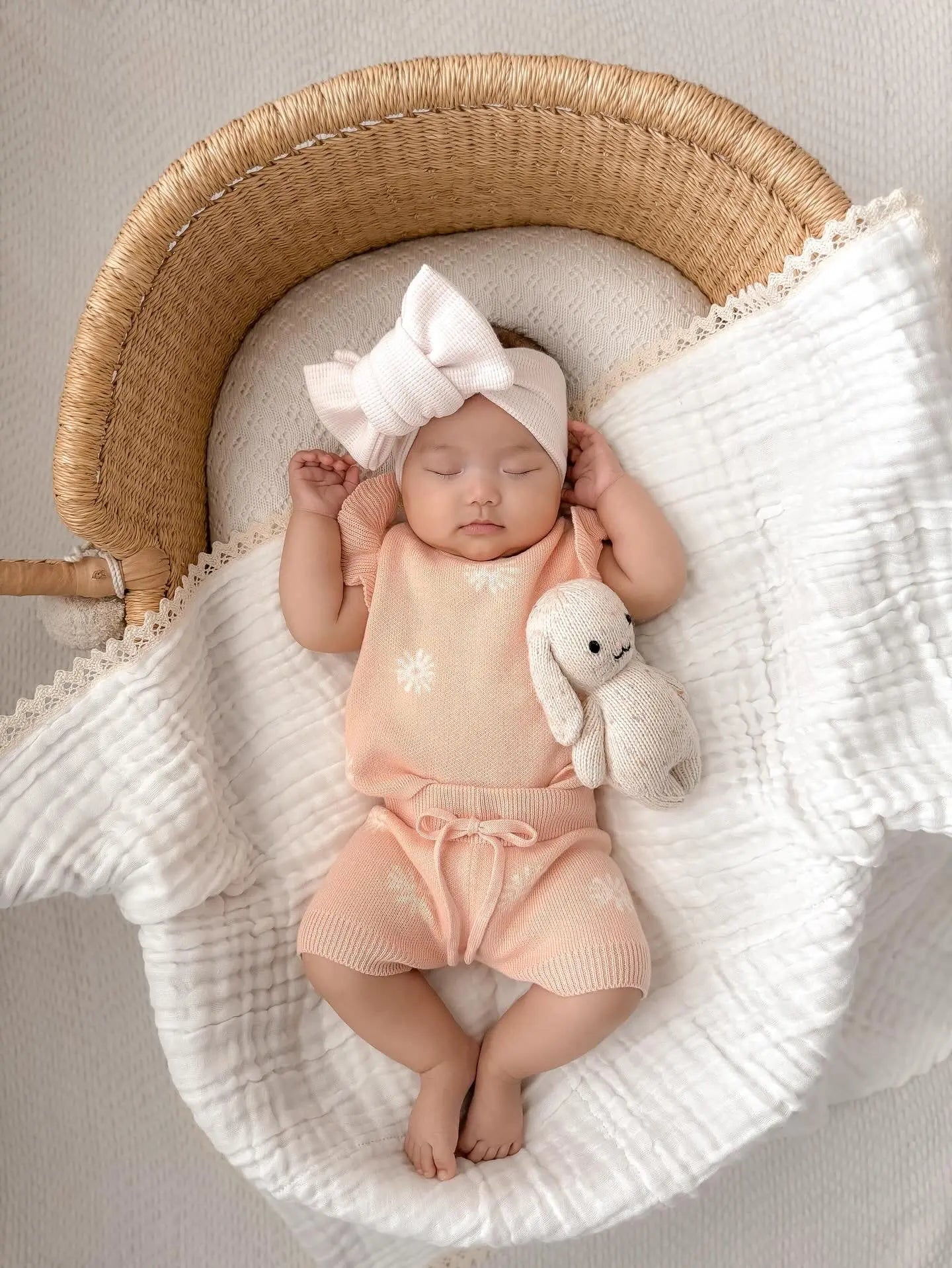 Organic Knit Short Set - Coral Daisies Harp Angel Boutique