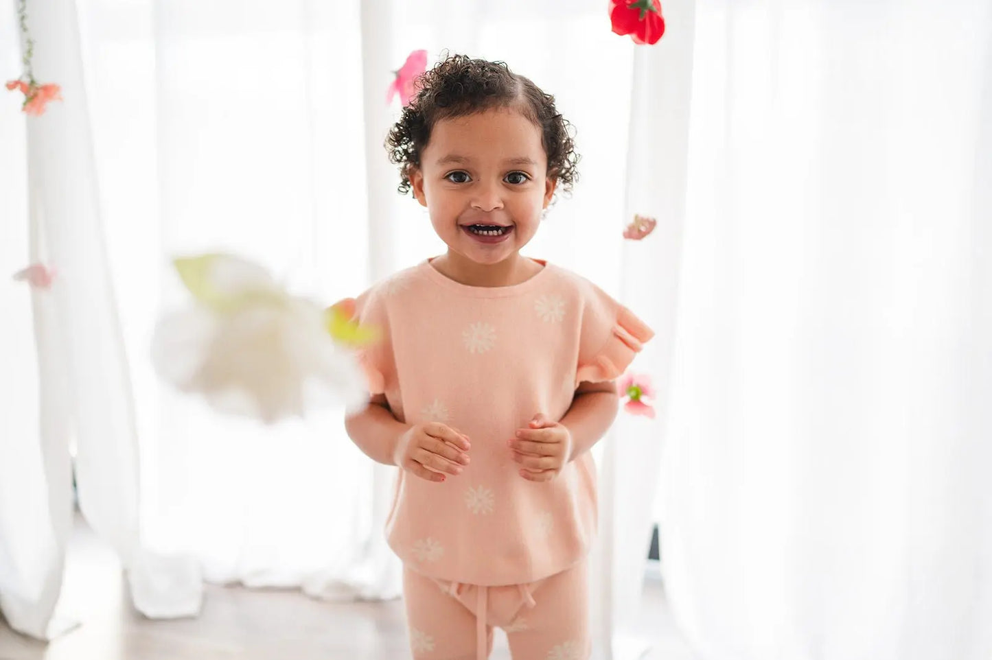Organic Knit Short Set - Coral Daisies Harp Angel Boutique