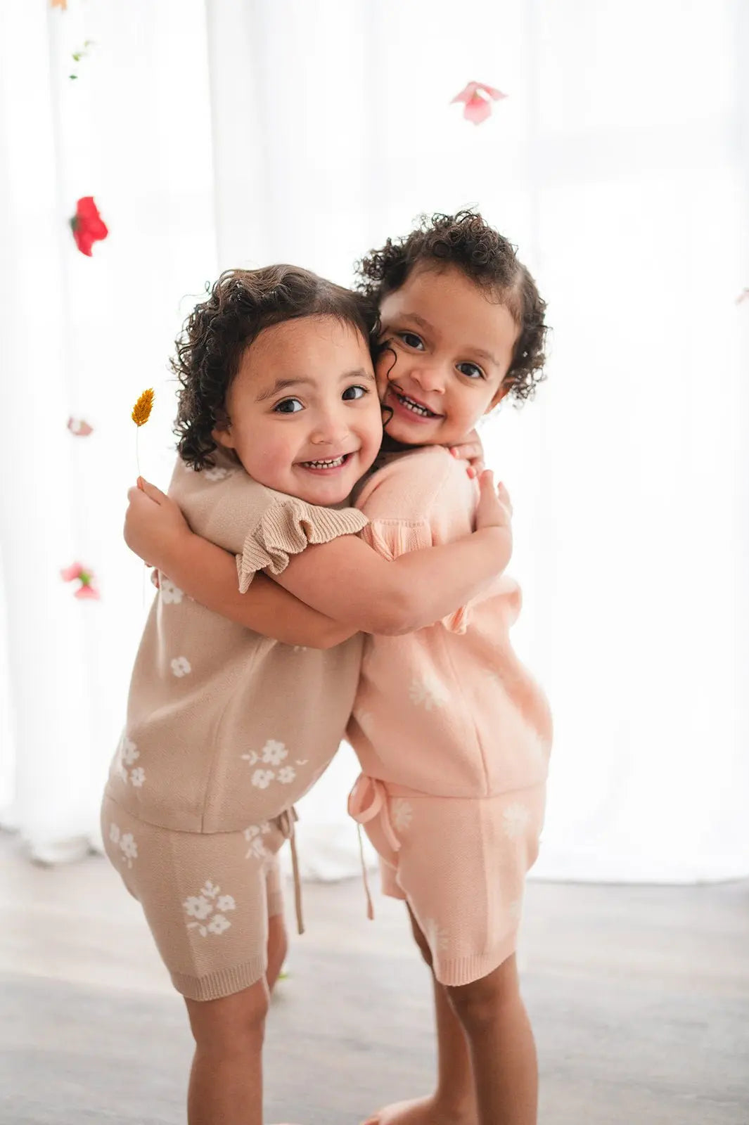 Organic Knit Short Set - Tan Floral Harp Angel Boutique