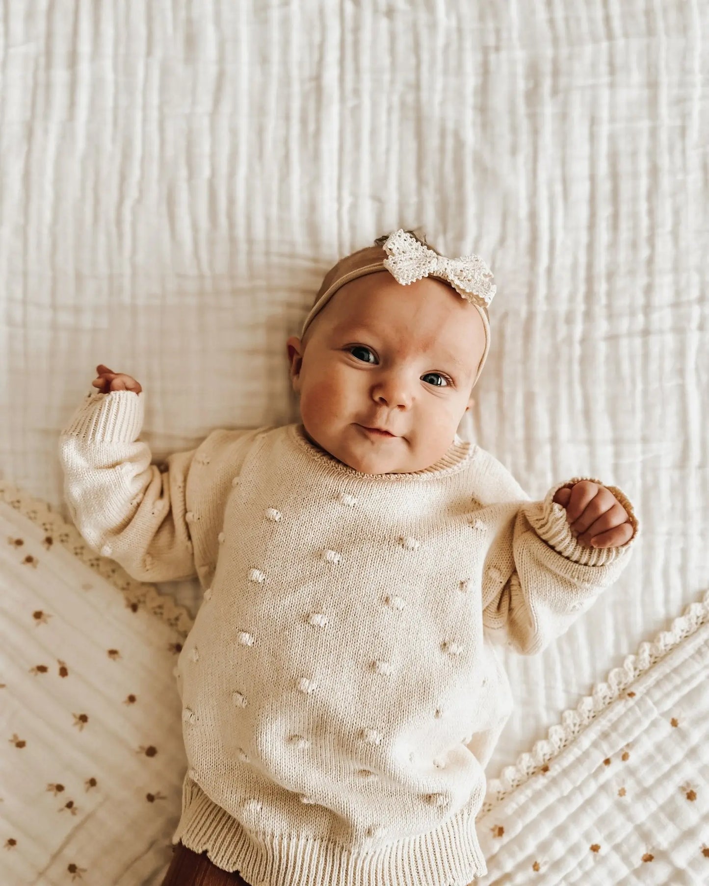 Organic Knit Sweater - Cream Pom Harp Angel Boutique