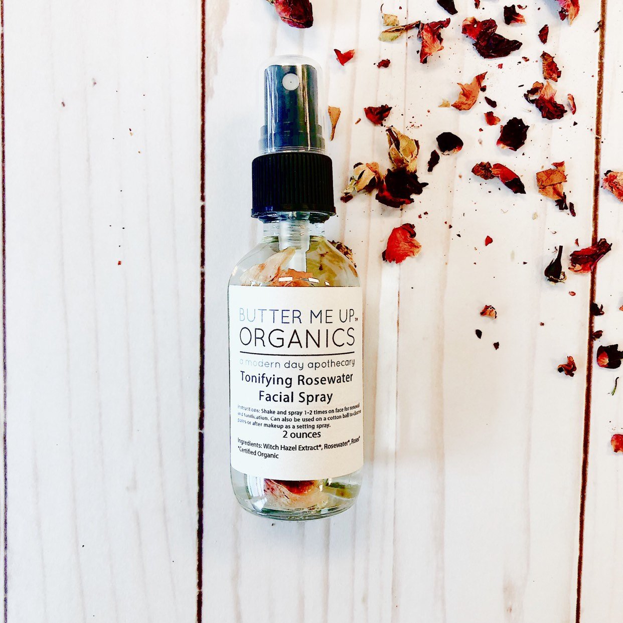 Organic Rosewater Toner Spray with Witch Hazel for Refreshing Skin Care Butter Me Up Organics Everetts Place: Online Boutique