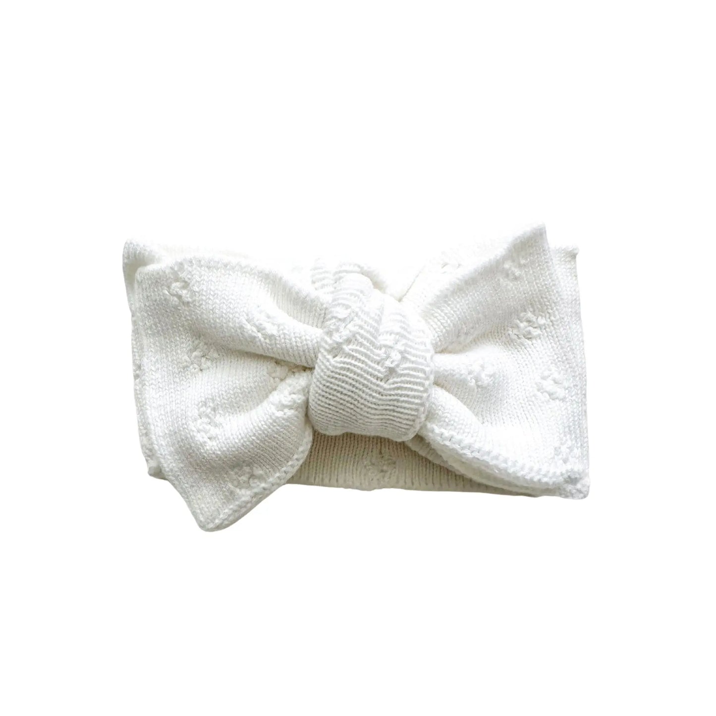 Oversized Bow Headband - White Pointelle Knit Harp Angel Boutique