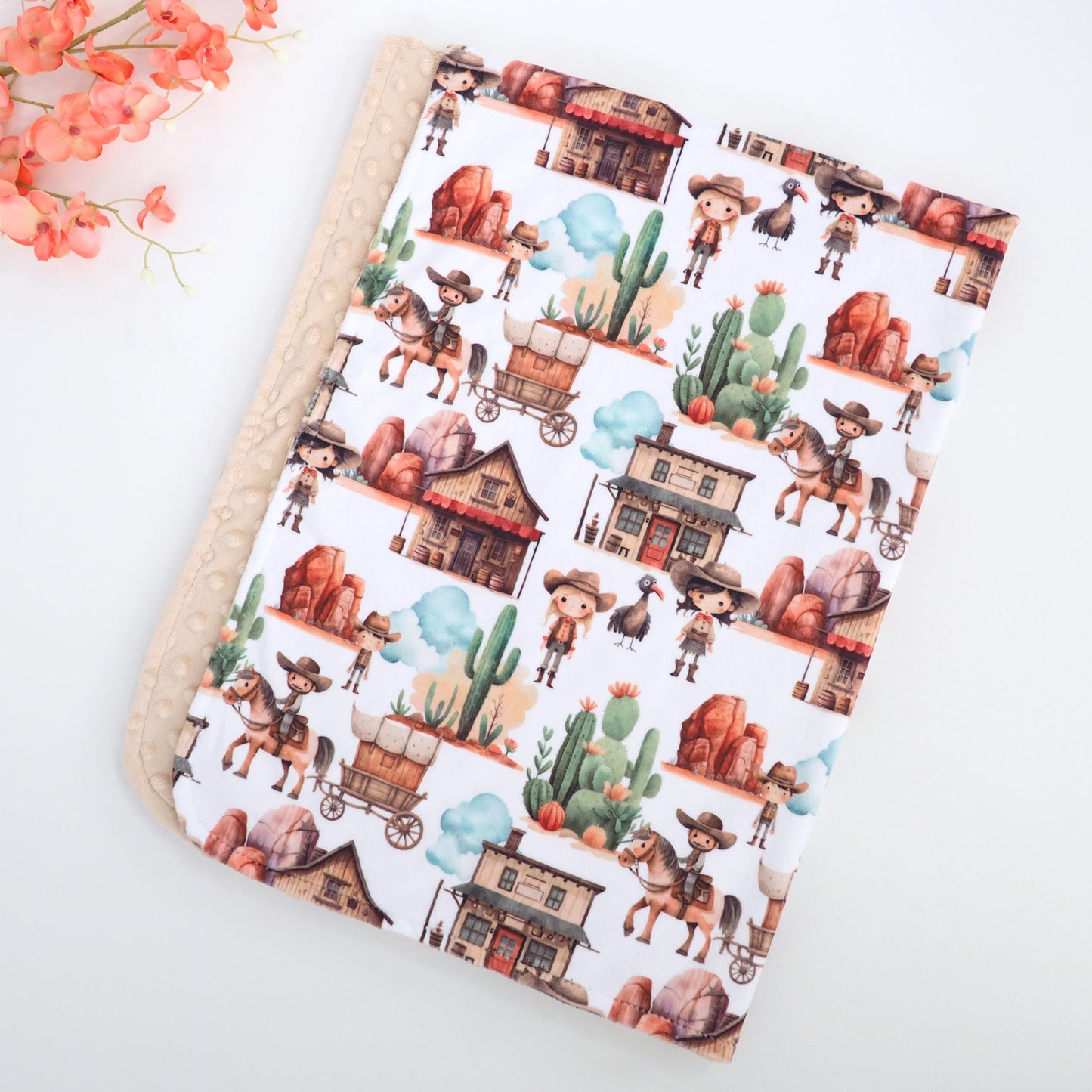 Baby And Toddler Minky Blanket West Adventure Soft Western Pattern Honey Lemonade