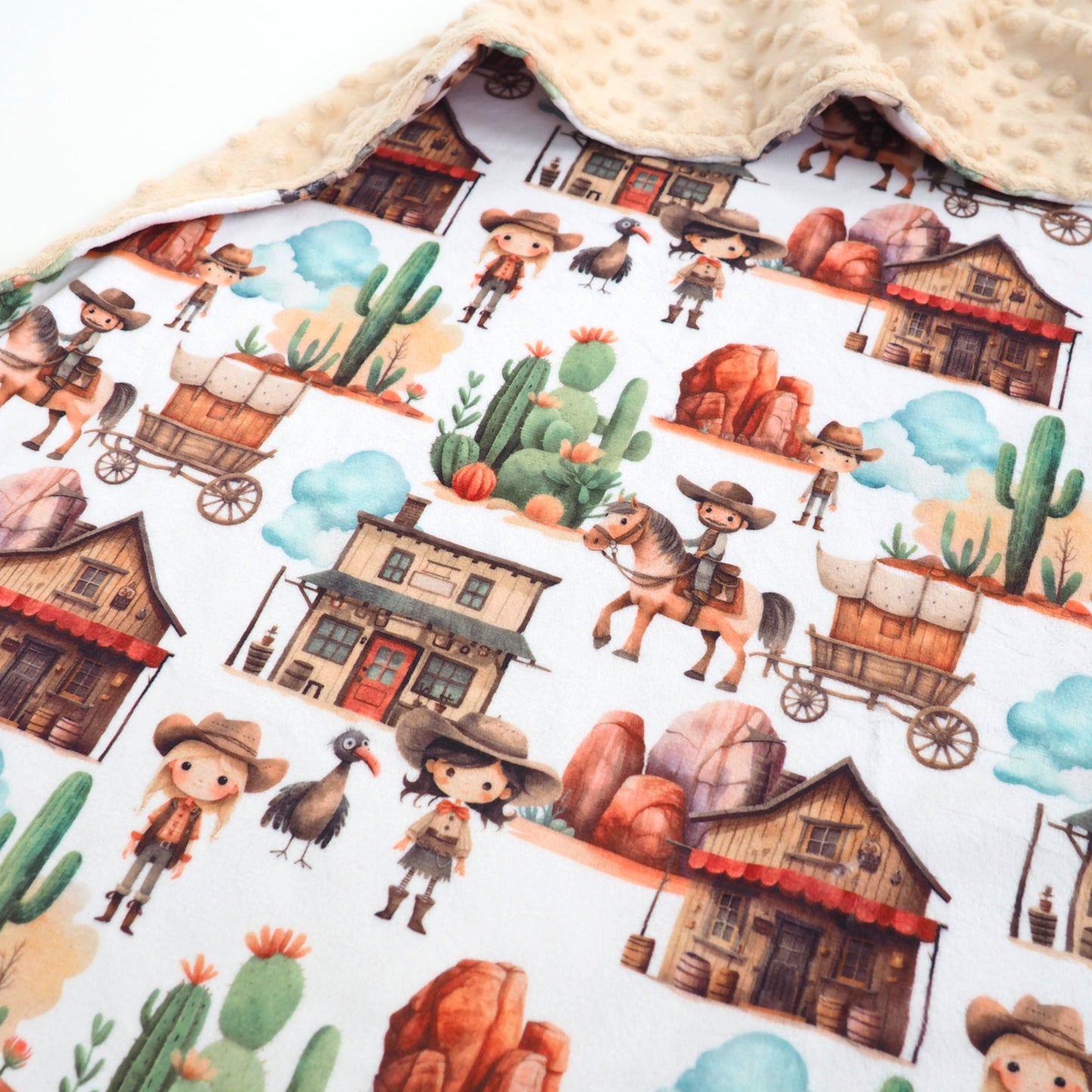 Baby And Toddler Minky Blanket West Adventure Soft Western Pattern Honey Lemonade