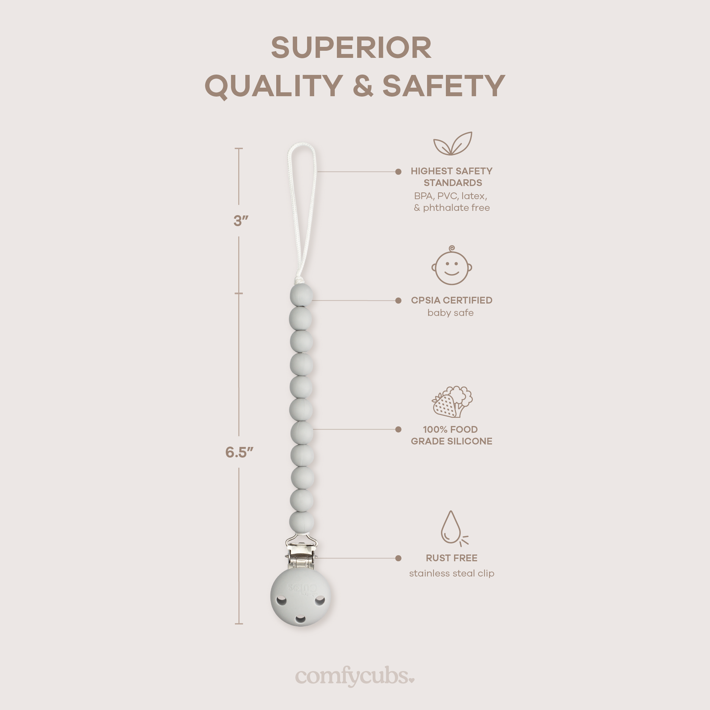 Grey Pacifier Clips 2 Pack for Newborns Comfy Cubs Comfy Cubs Everetts Place: Online Boutique