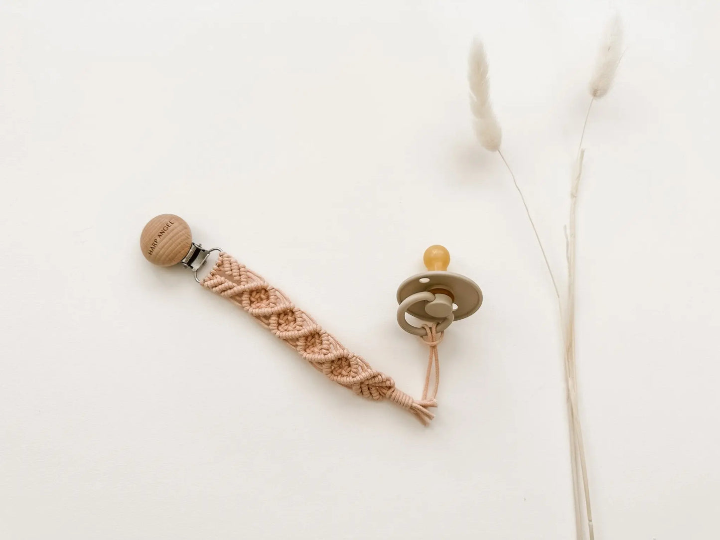 Pacifier Clip Macrame - Blush Harp Angel Boutique