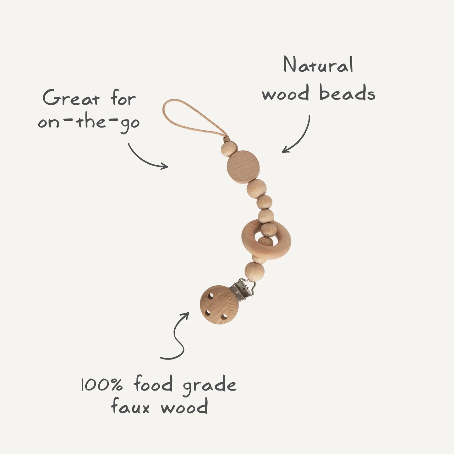 Silicone Pacifier Clip Mila Durable Food Grade Silicone and Natural Wood Mushie