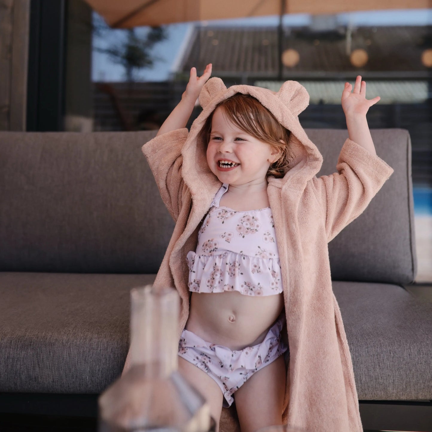 Organic Cotton Bear Robe for Kids with Cute Hood and Ears Mushie