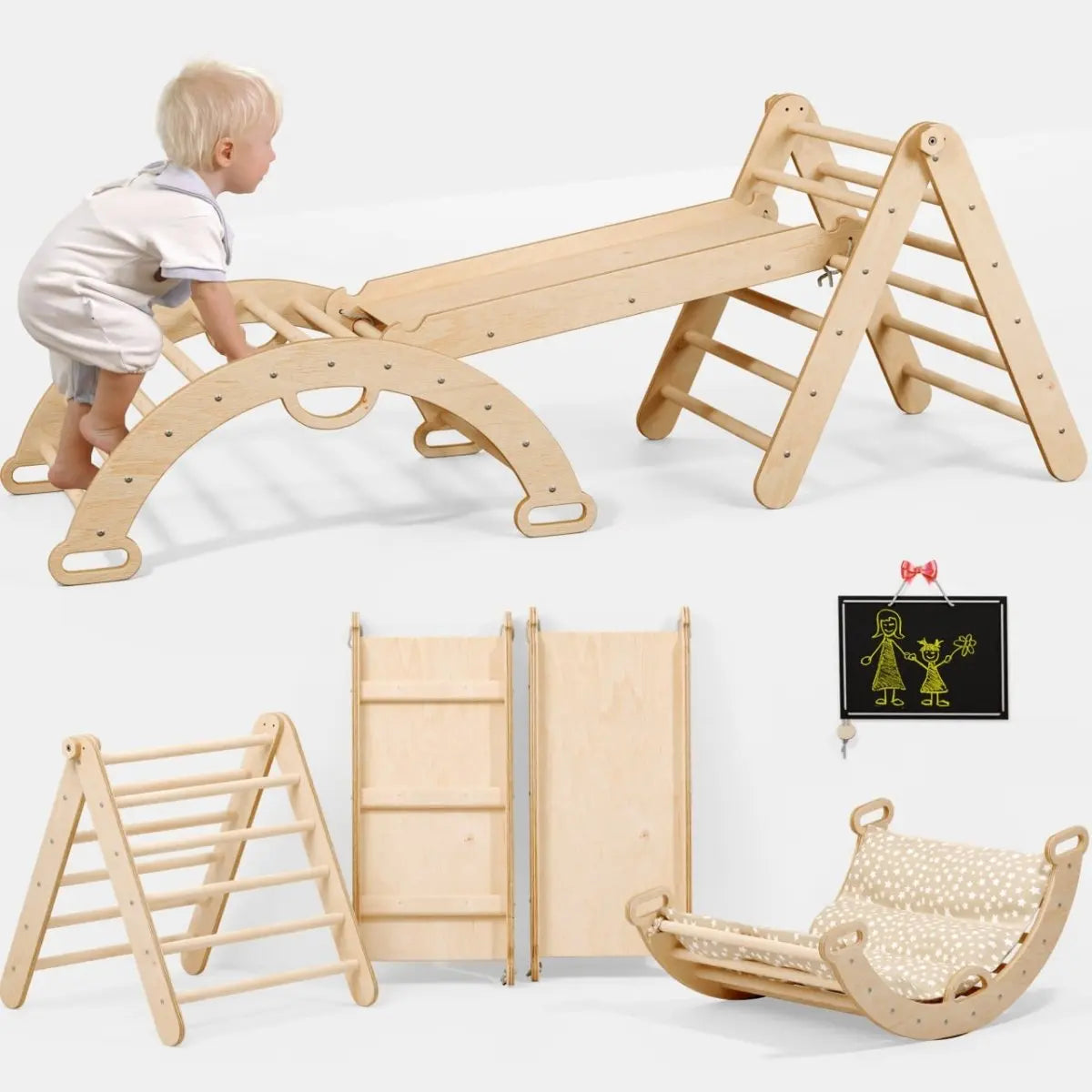 Pikler Triangle Set for Toddlers Climbing Arch Slide Board and Cushion Goodevas Everetts Place: Online Boutique