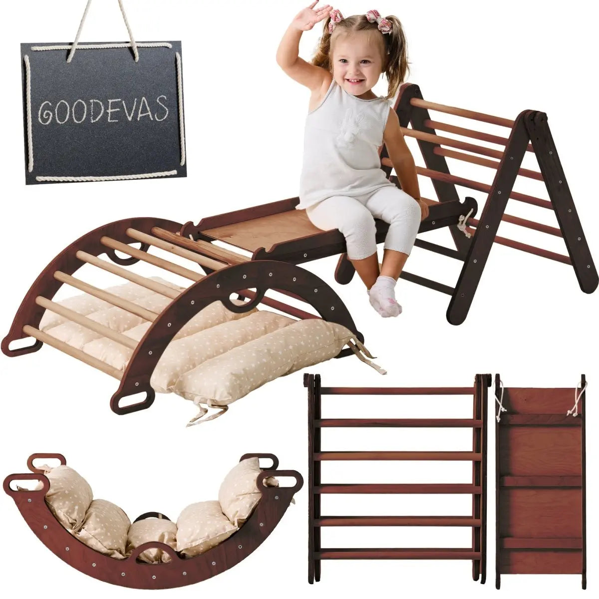 Pikler Triangle Set for Toddlers Climbing Arch Slide Board and Cushion Goodevas Everetts Place: Online Boutique 89.00