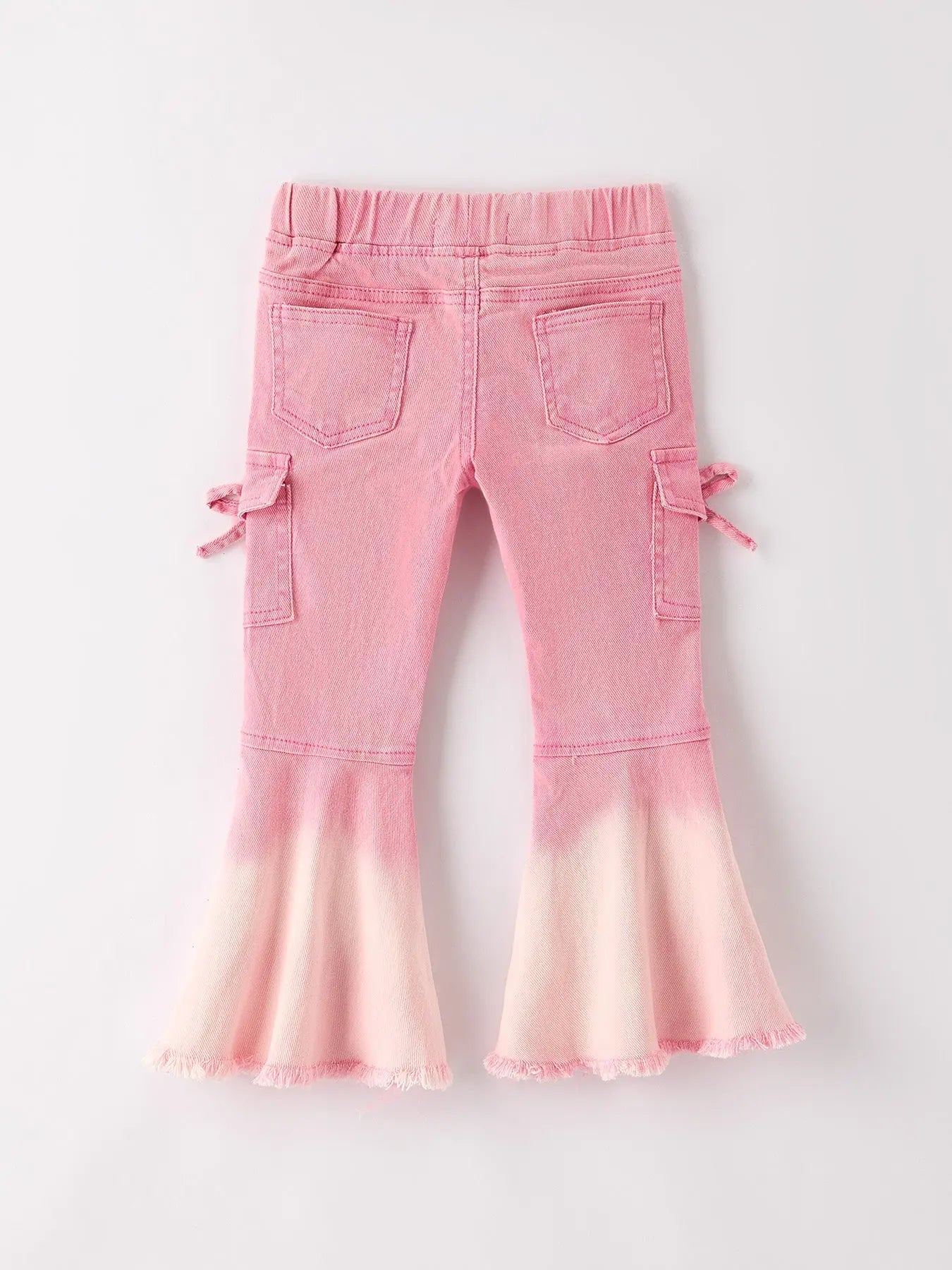 Pink Bell Bottom Jeans with Frayed Hem and Cargo Pockets Rylee Faith Designs Everetts Place: Online Boutique