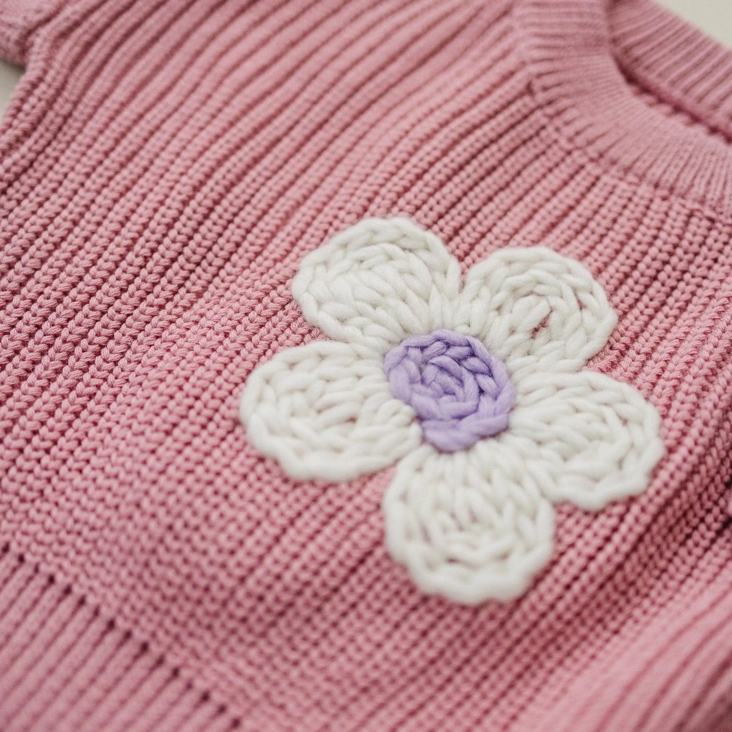 Pink Daisy Hand Embroidered Baby Sweater For Newborns Little Joy Co. Everetts Place: Online Boutique