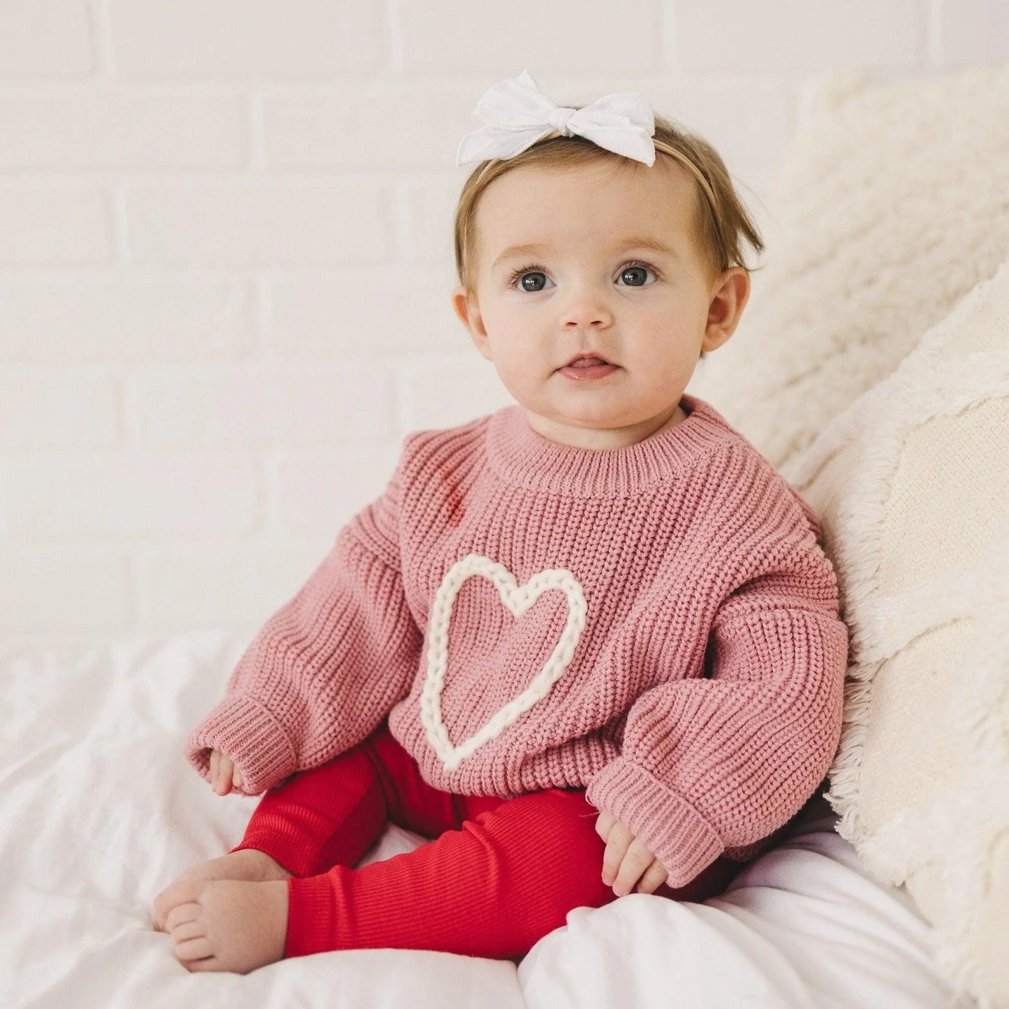 Pink Heart Hand Embroidered Sweater Little Joy Co. Everetts Place: Online Boutique