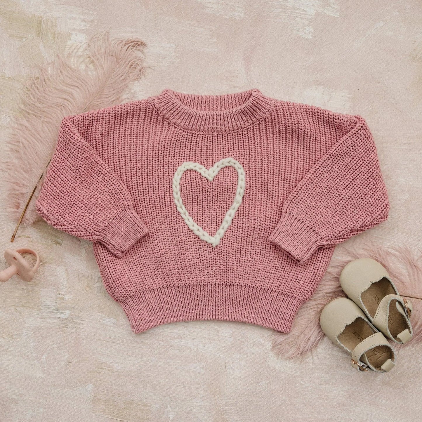 Pink Heart Hand Embroidered Sweater Little Joy Co. Everetts Place: Online Boutique