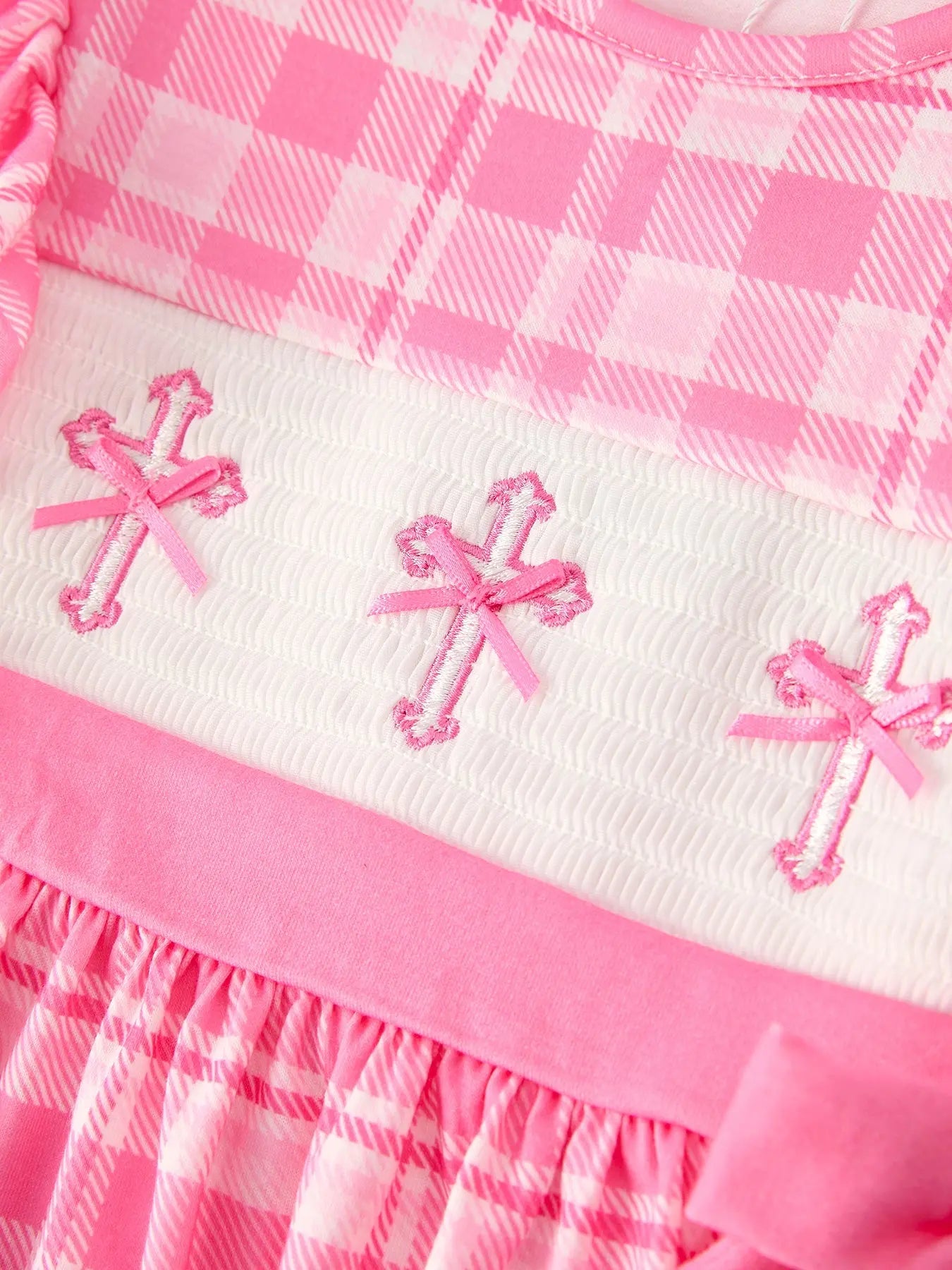Pink Plaid Smocked Church Bishop Christening Dress for Baby Girls Rylee Faith Designs Everetts Place: Online Boutique