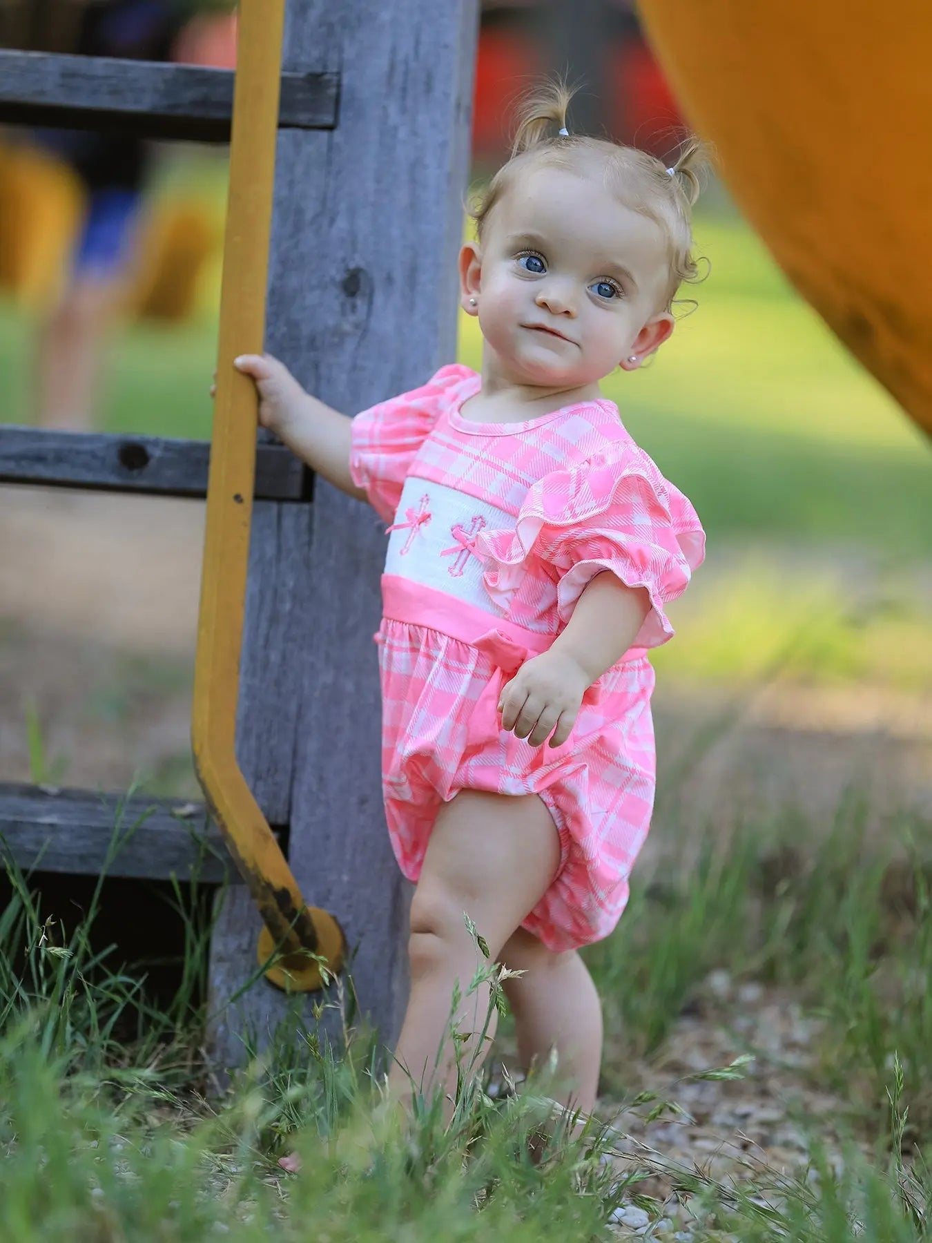 Pink Plaid Smocked Church Christ Bishop Christening Romper Rylee Faith Designs Everetts Place: Online Boutique