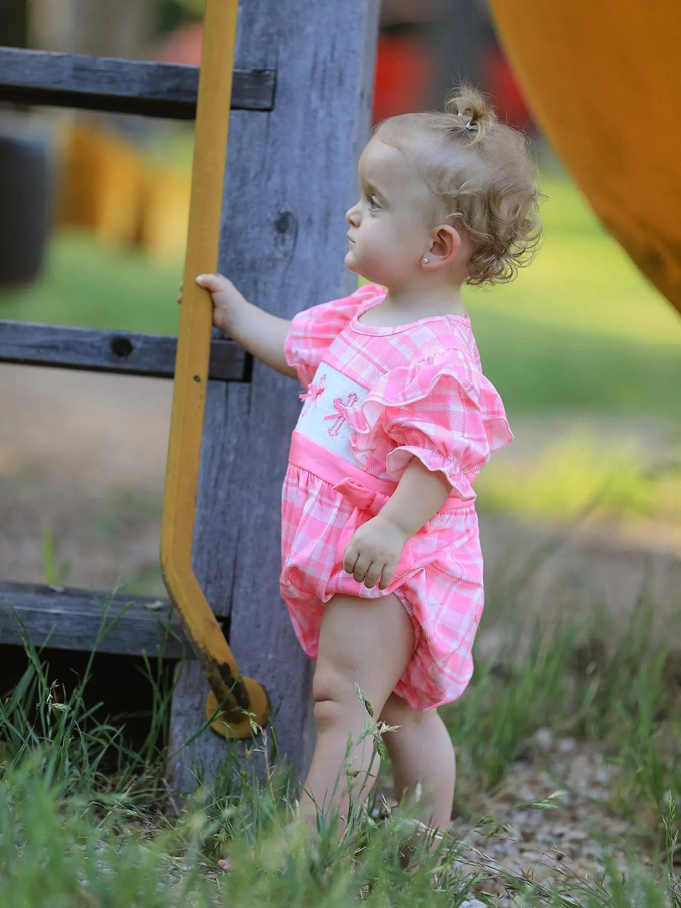 Pink Plaid Smocked Church Christ Bishop Christening Romper Rylee Faith Designs Everetts Place: Online Boutique