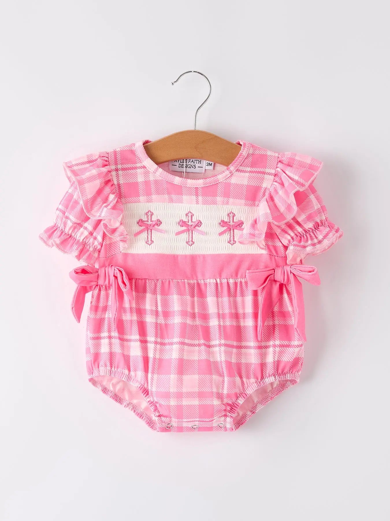 Pink Plaid Smocked Church Christ Bishop Christening Romper Rylee Faith Designs Everetts Place: Online Boutique