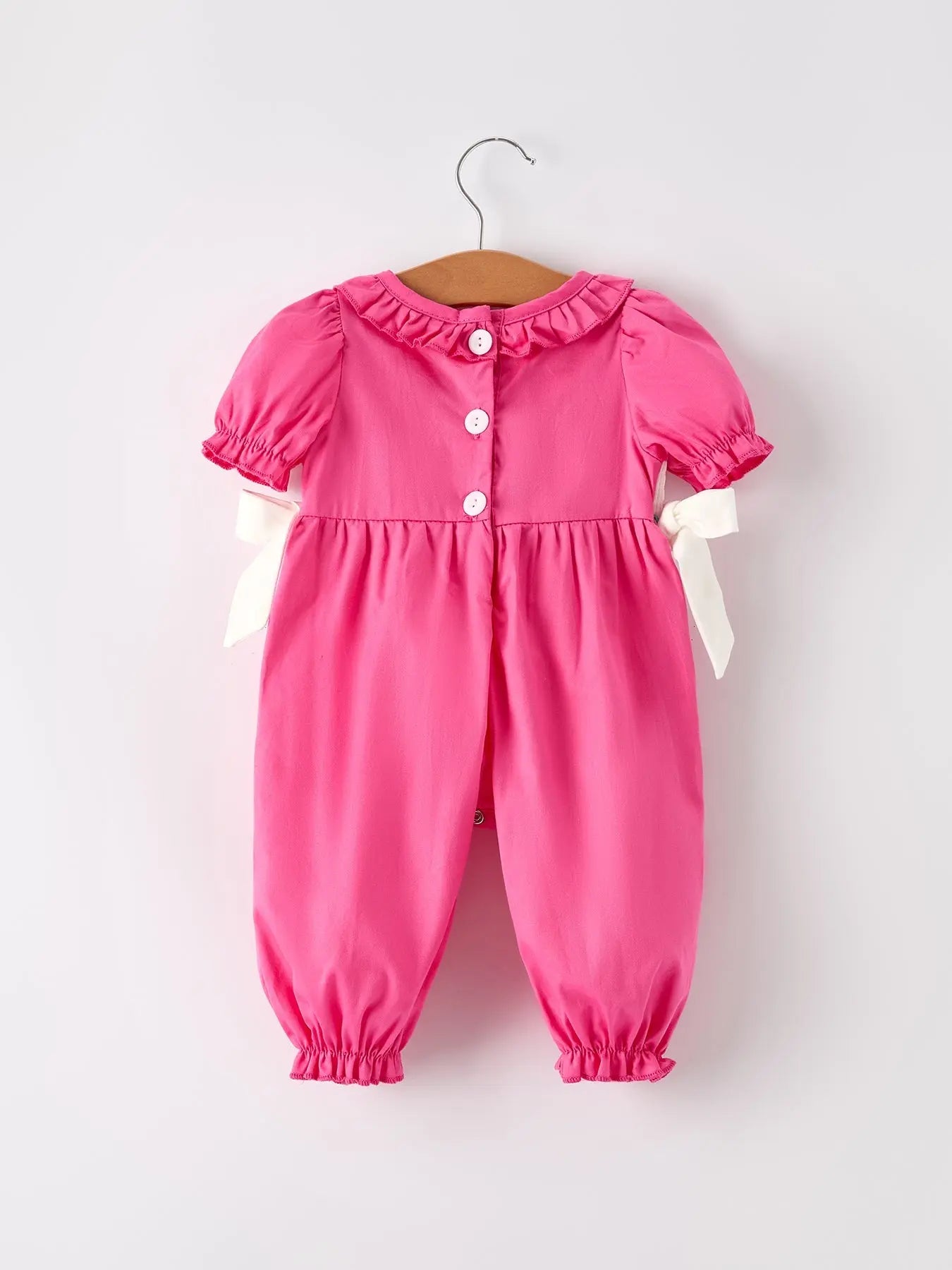 Pink Smocked Church Bishop Christening Bow Baby Girl Romper Rylee Faith Designs Everetts Place: Online Boutique