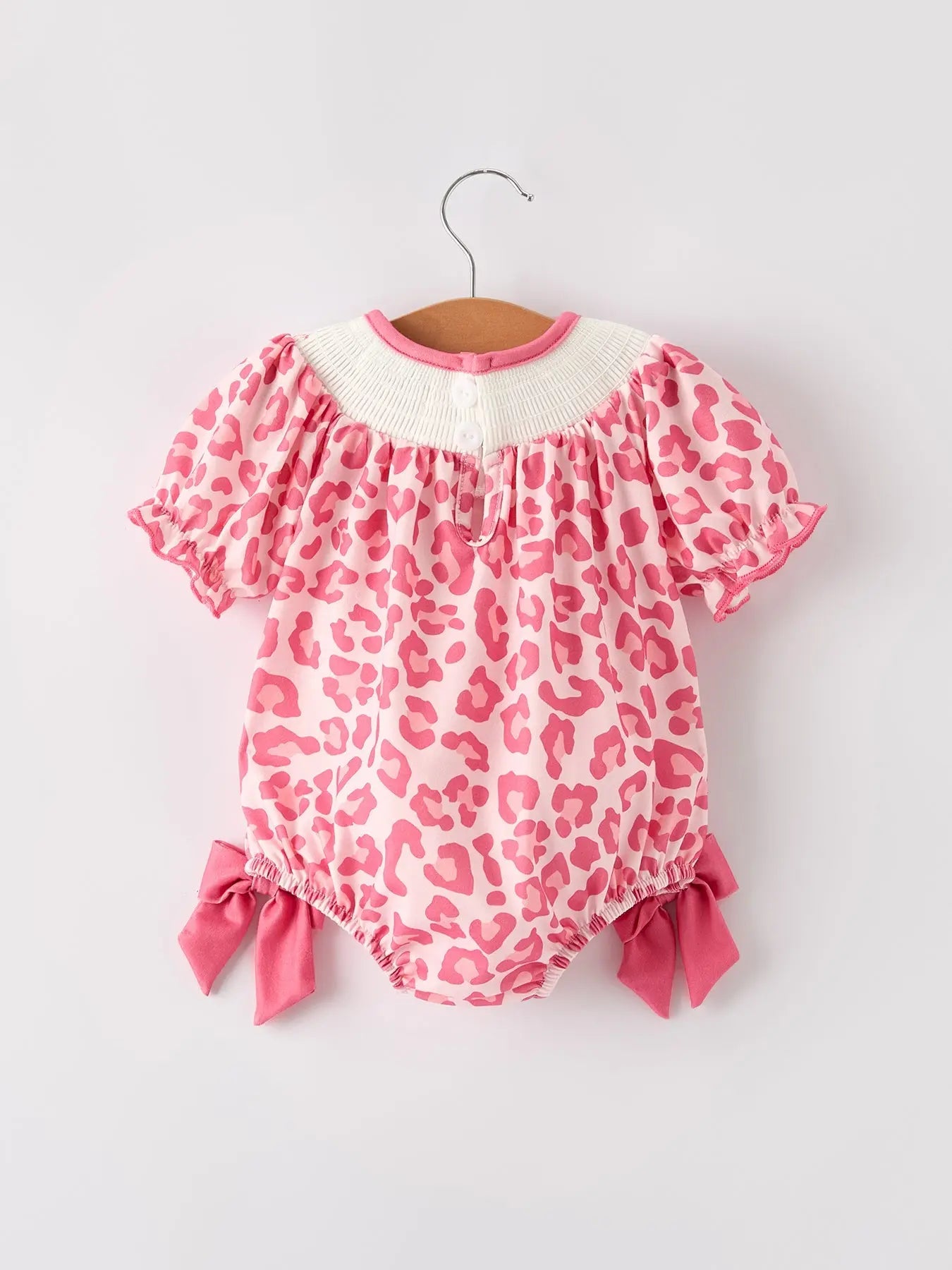 Pink Smocked Church Bishop Christening Leopard Baby Girl Romper Rylee Faith Designs Everetts Place: Online Boutique