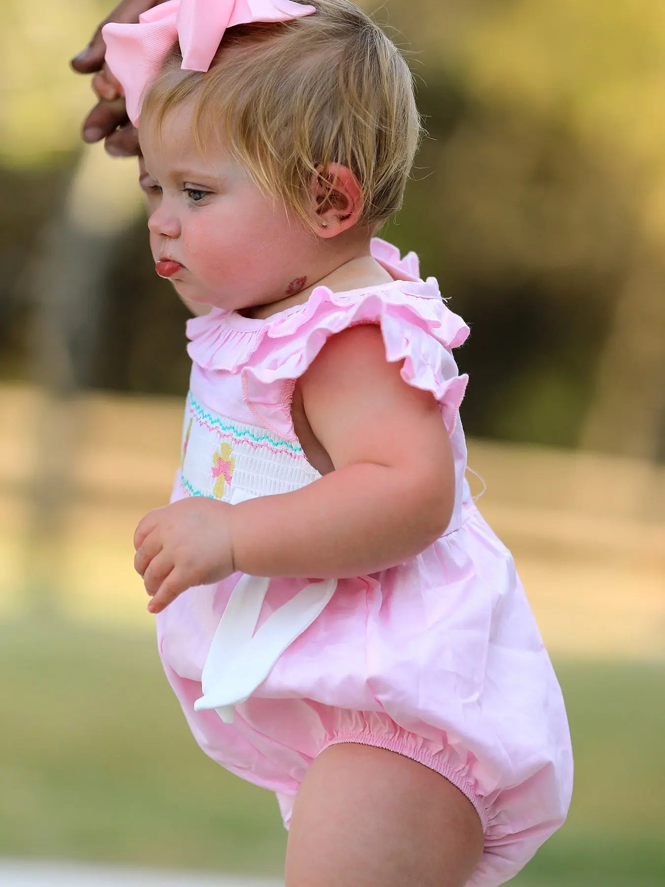 Pink Smocked Church Bishop Christening Romper for Baby Girls Rylee Faith Designs Everetts Place: Online Boutique