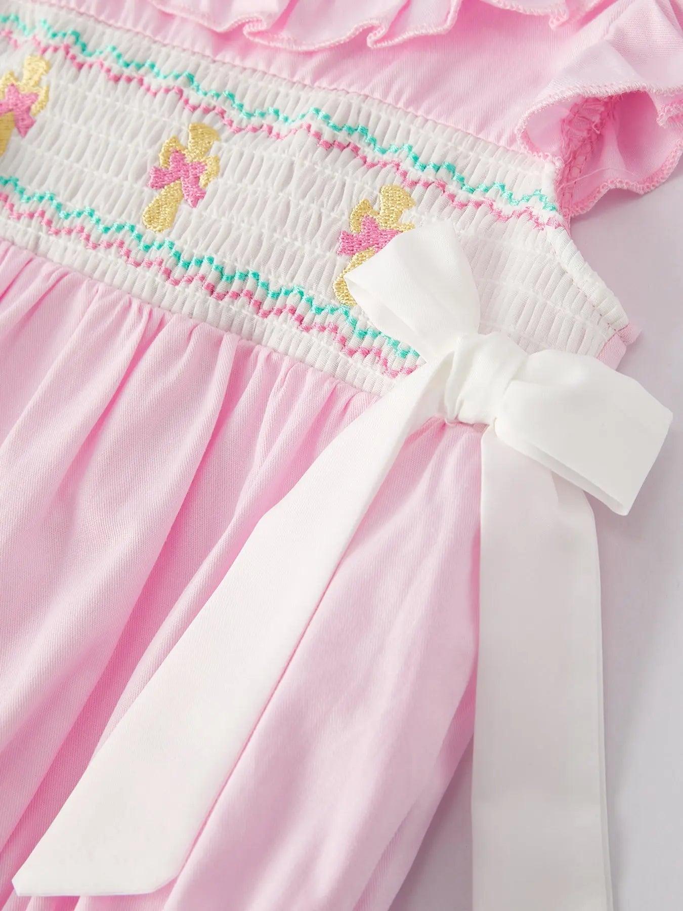Pink Smocked Church Bishop Christening Romper for Baby Girls Rylee Faith Designs Everetts Place: Online Boutique