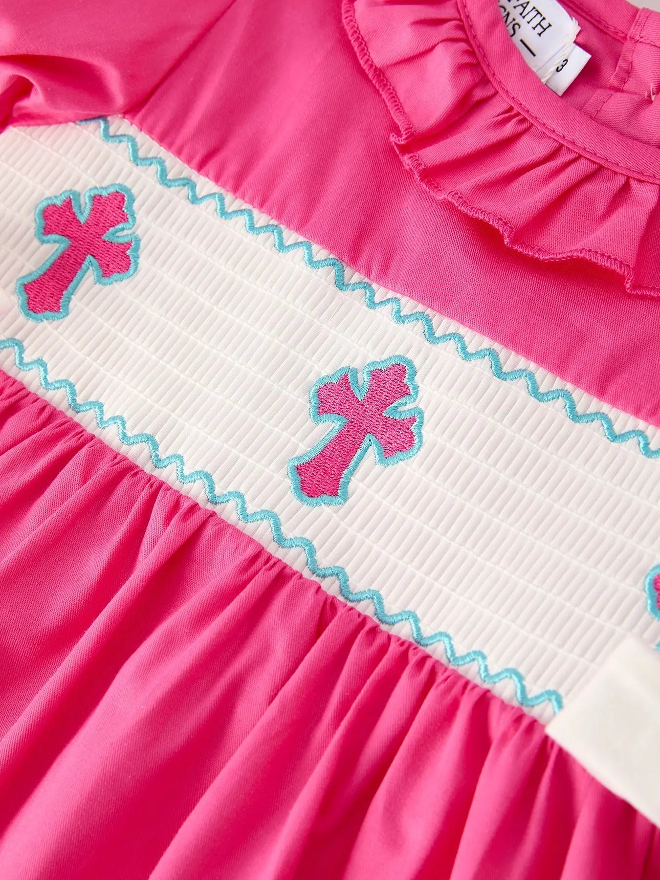 Pink Smocked Church Christ Bishop Christening Bow Girl Dress Rylee Faith Designs Everetts Place: Online Boutique
