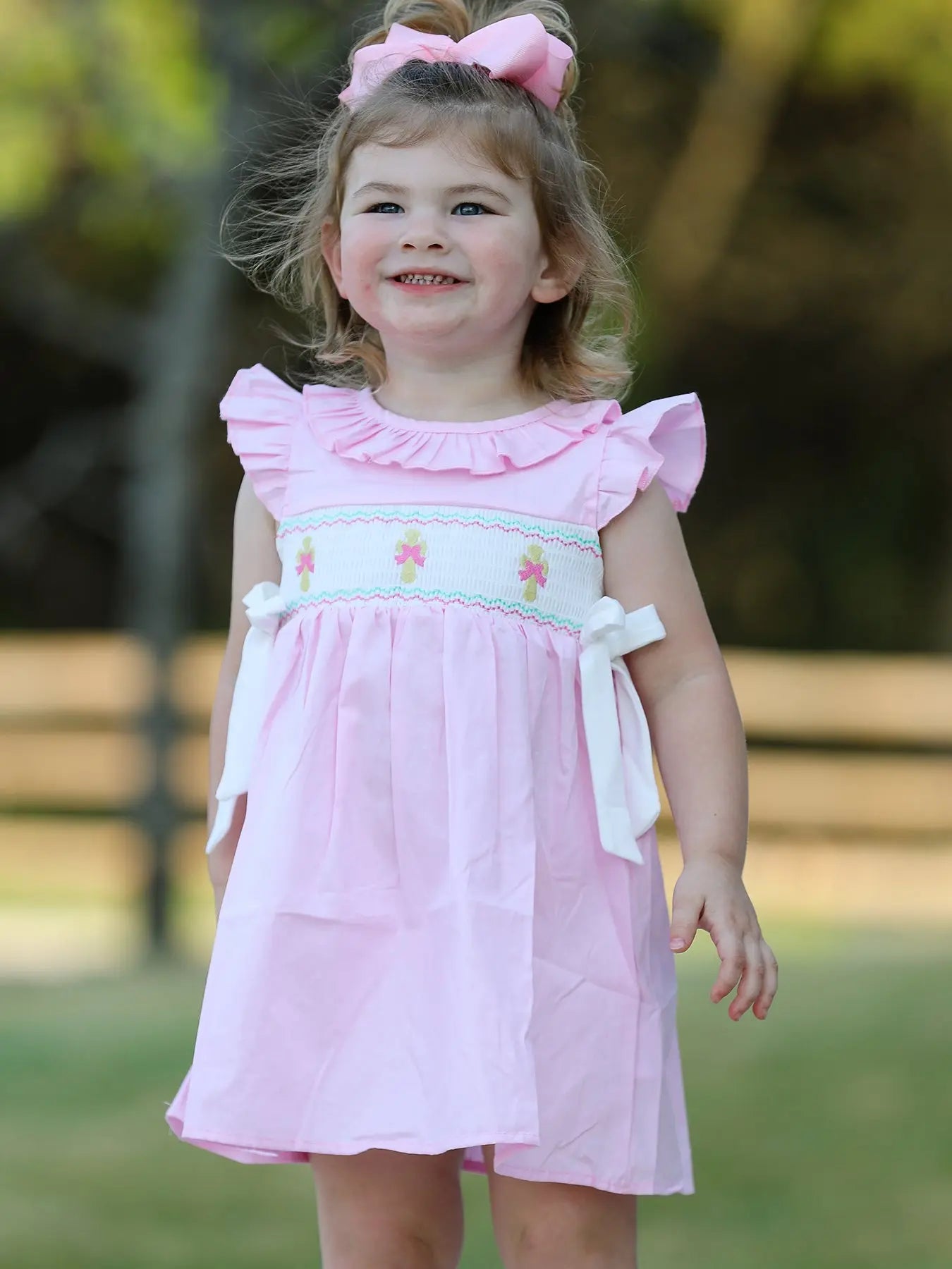 Pink Smocked Church Christ Bishop Christening Dress Rylee Faith Designs Everetts Place: Online Boutique