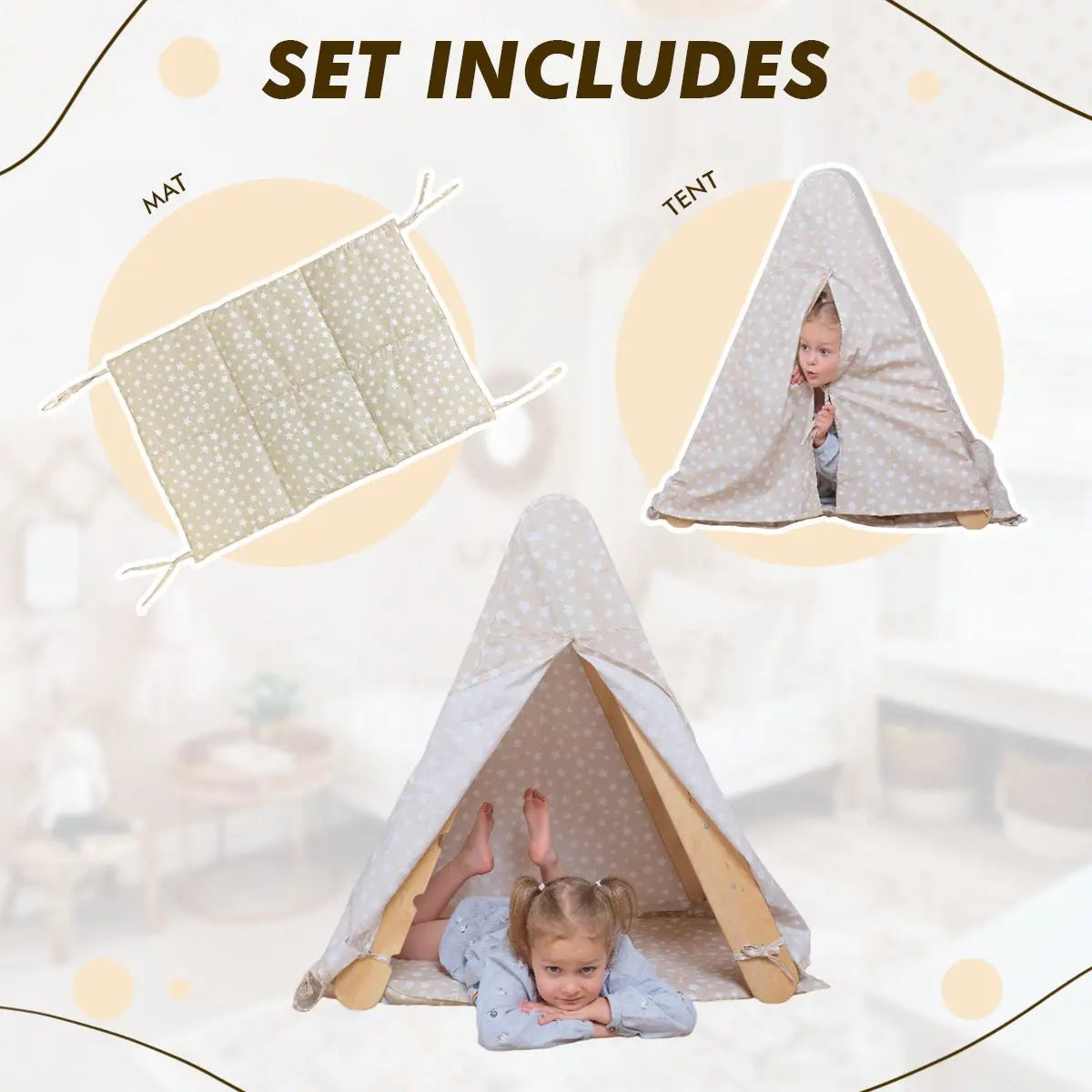Play Tent Cover with Mat for Climbing Triangle Ladder Cozy Teepee Setup Goodevas Everetts Place: Online Boutique