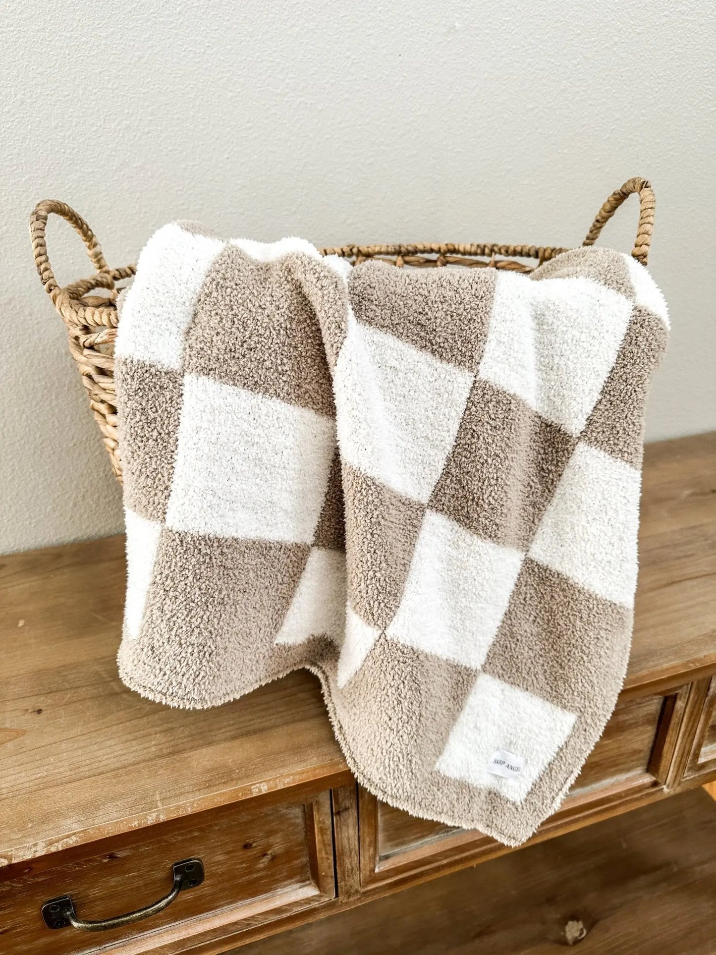 Plush Blanket - Taupe Checker Harp Angel Boutique