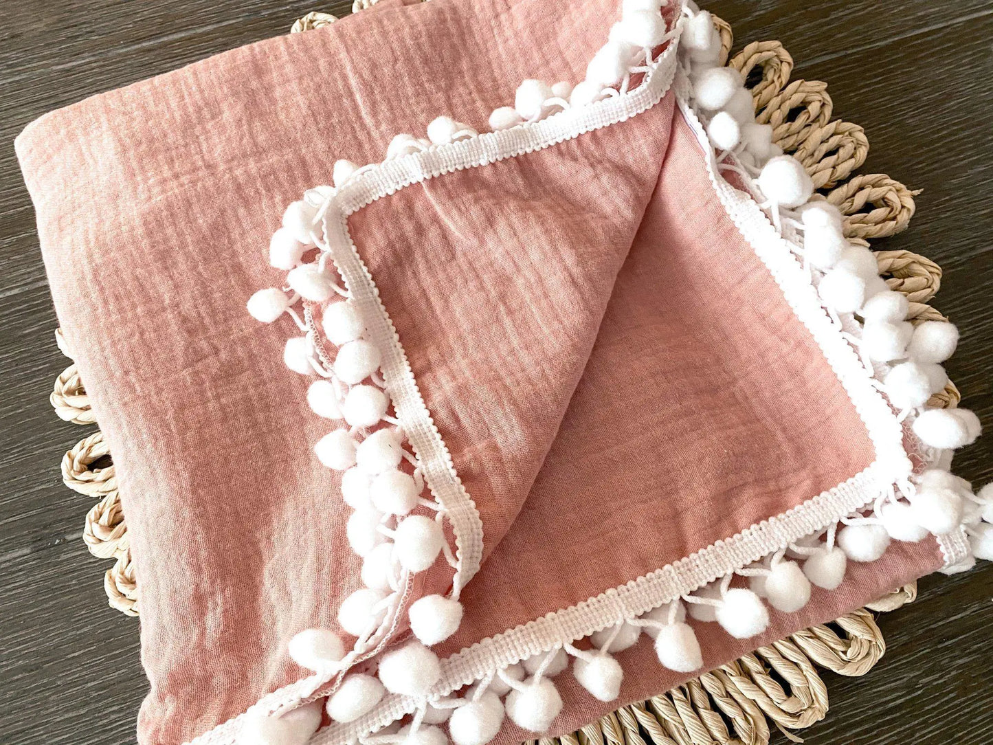 Pom Swaddle Blanket - Dusty Pink Harp Angel Boutique